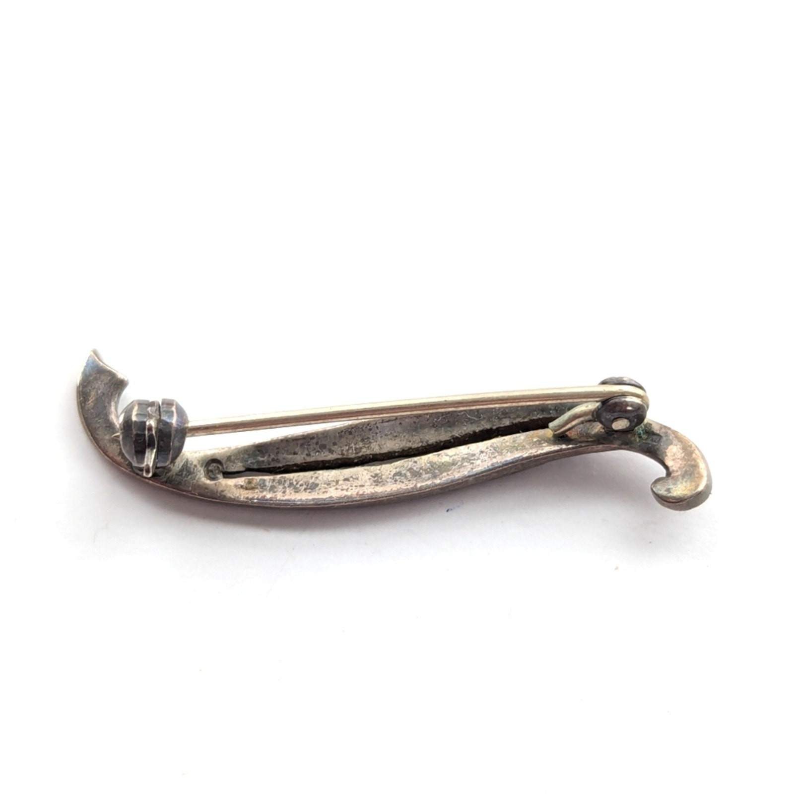 Vintage 925 Sterling Silver Swirl Ribbon Marcasite Stone Bar Brooch Pin