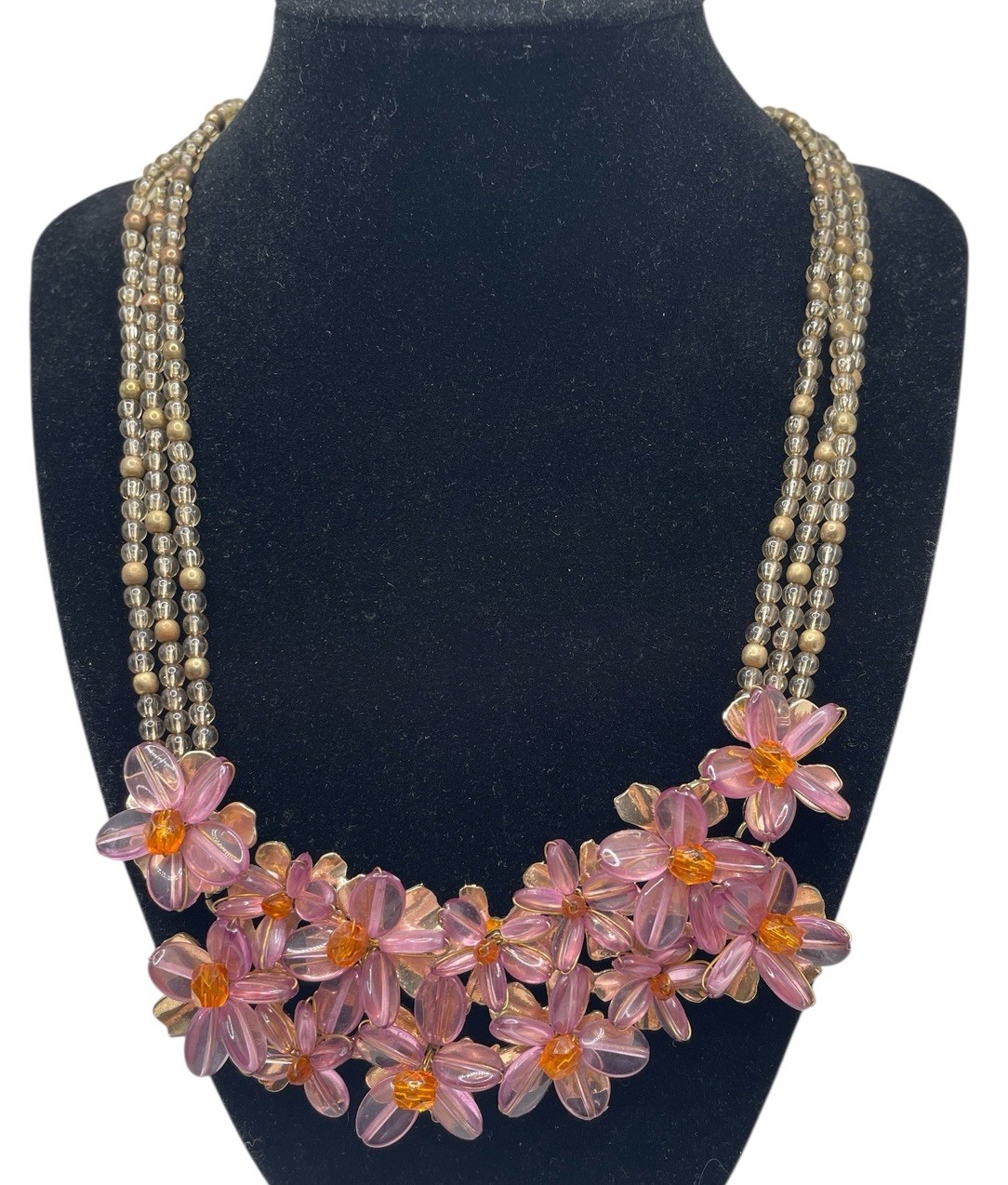 Statement Necklace Coldwater Creek Lucite Purple 3D Flowers beads Vtg