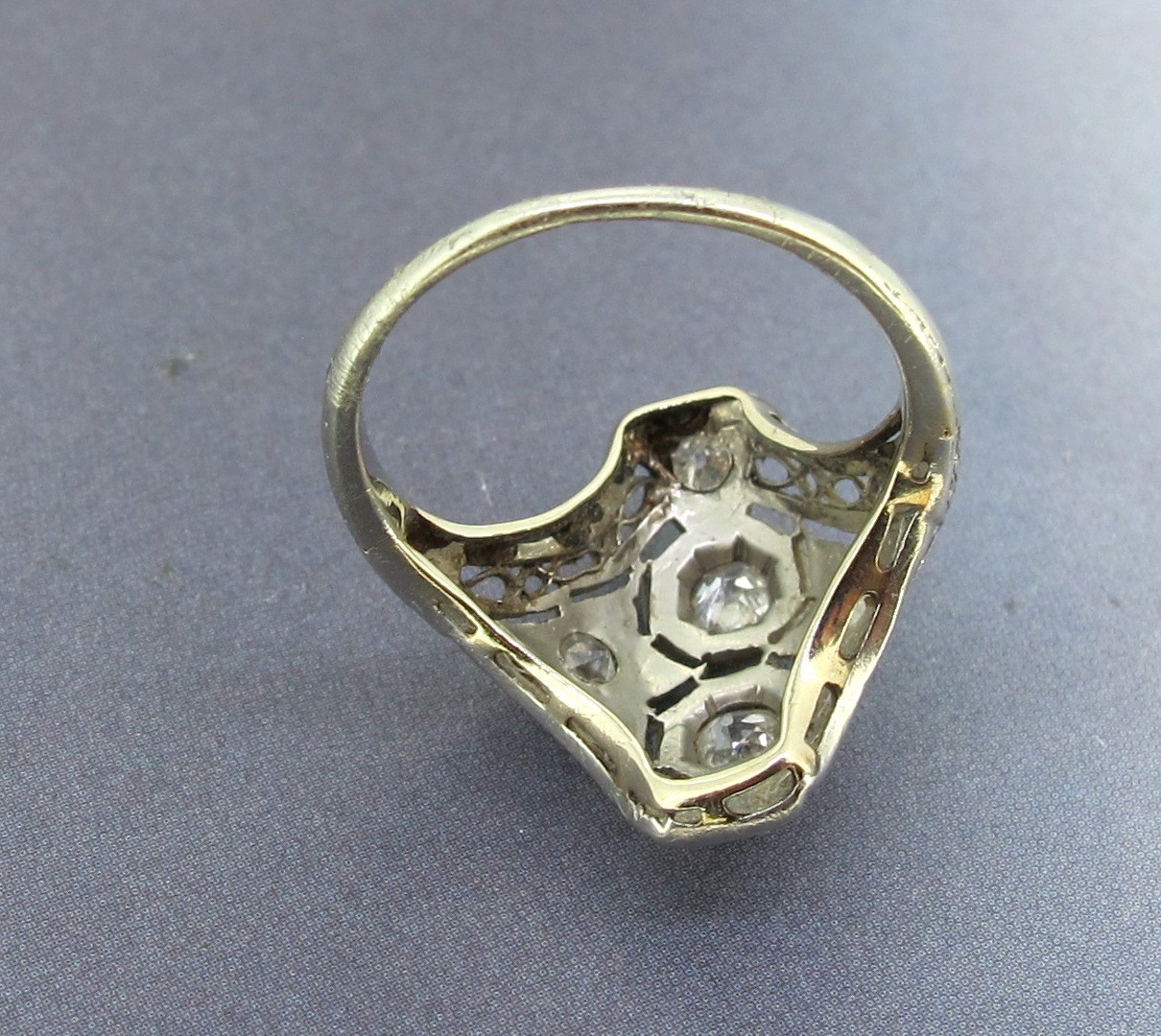 .28 ctw Diamonds Antique Platinum Art Deco Filigree Cocktail Ring Size 3.75