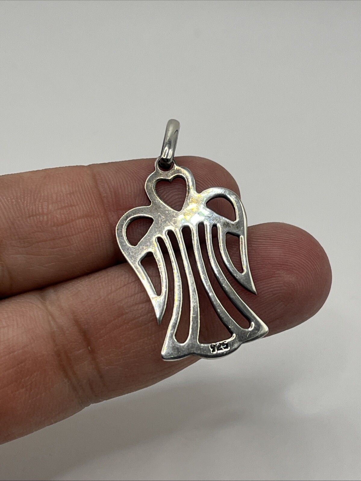 Vintage Sterling Silver Openwork Angel of Love Pendant —(A)