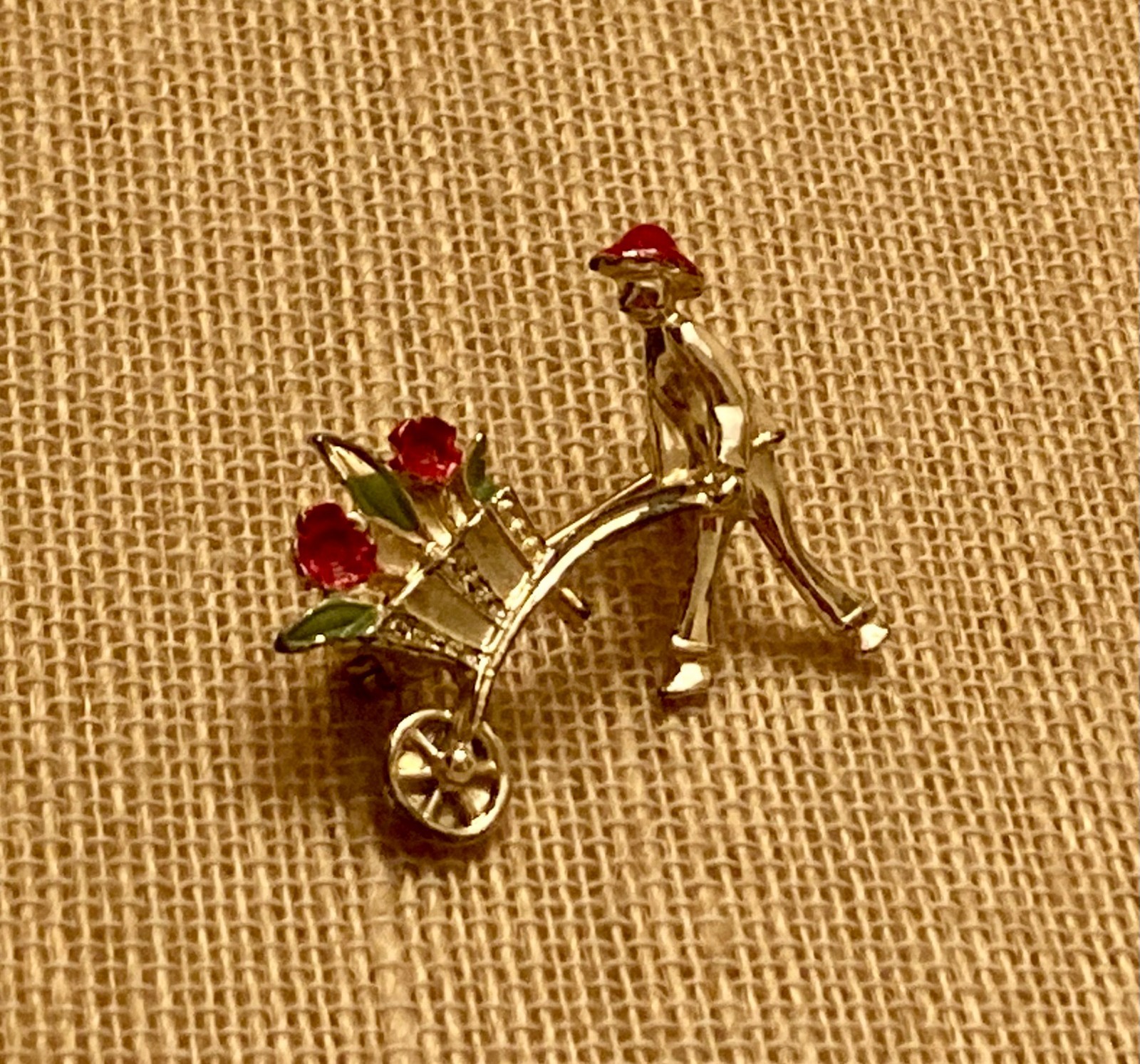 Vintage Gardner Brooch Pin Flowers Wheelbarrow Spring Wear