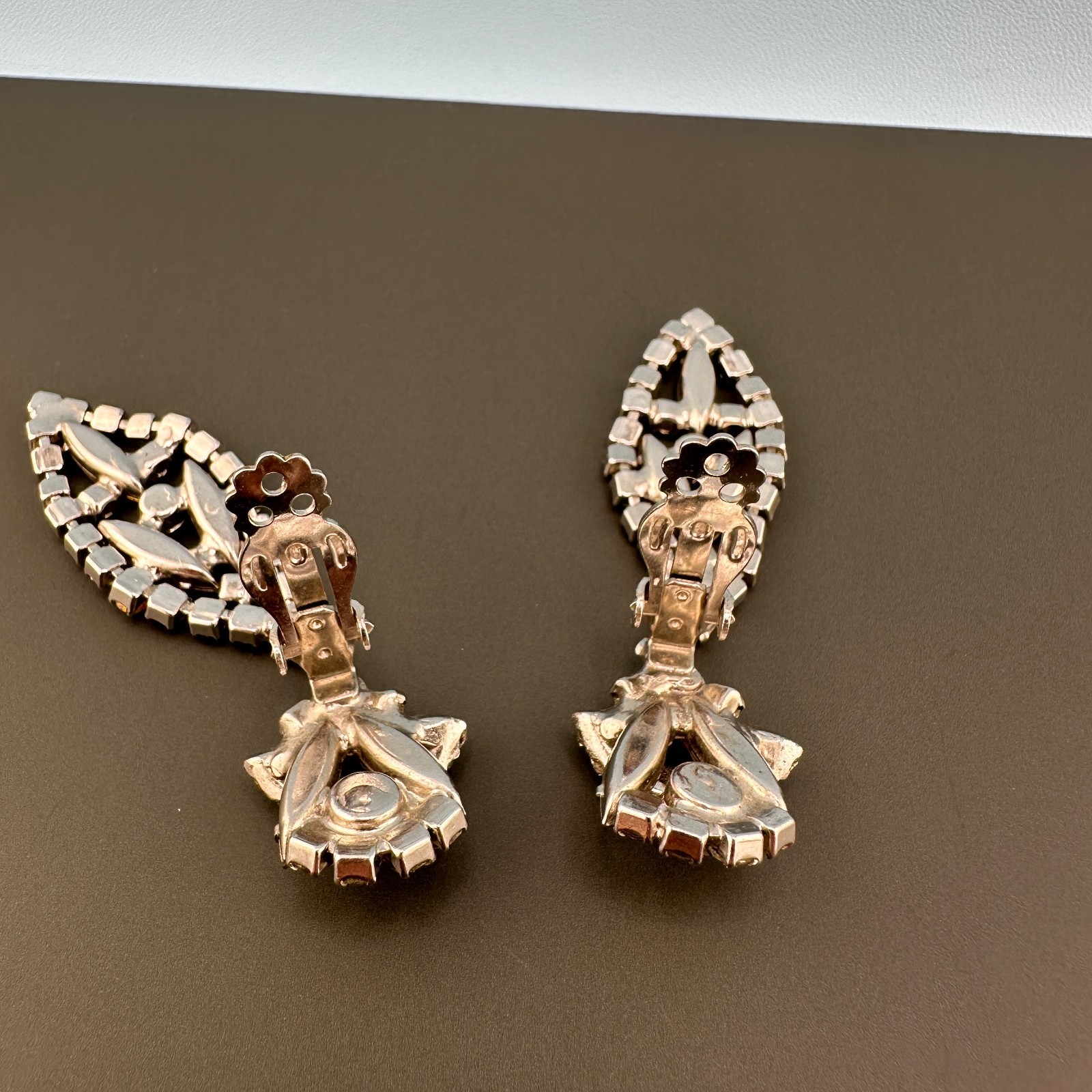 Vintage Rhinestone Earrings Chandelier Drop Clip On Statement Bridal Art Deco