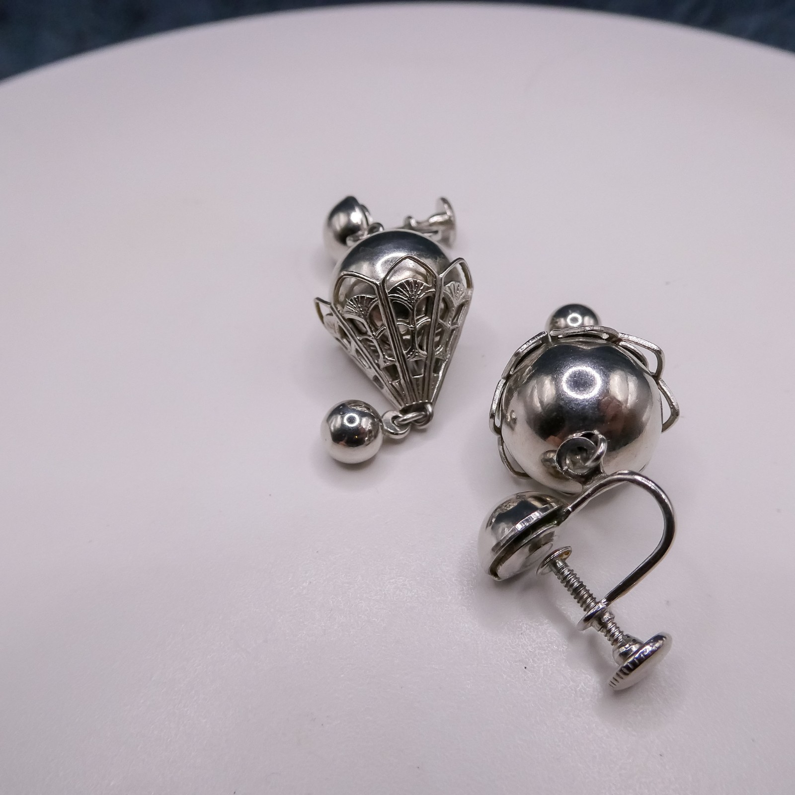 Bolero Silver Chunky Drop Dangle Clip-on 1.8″ Earrings Vintage Women’s
