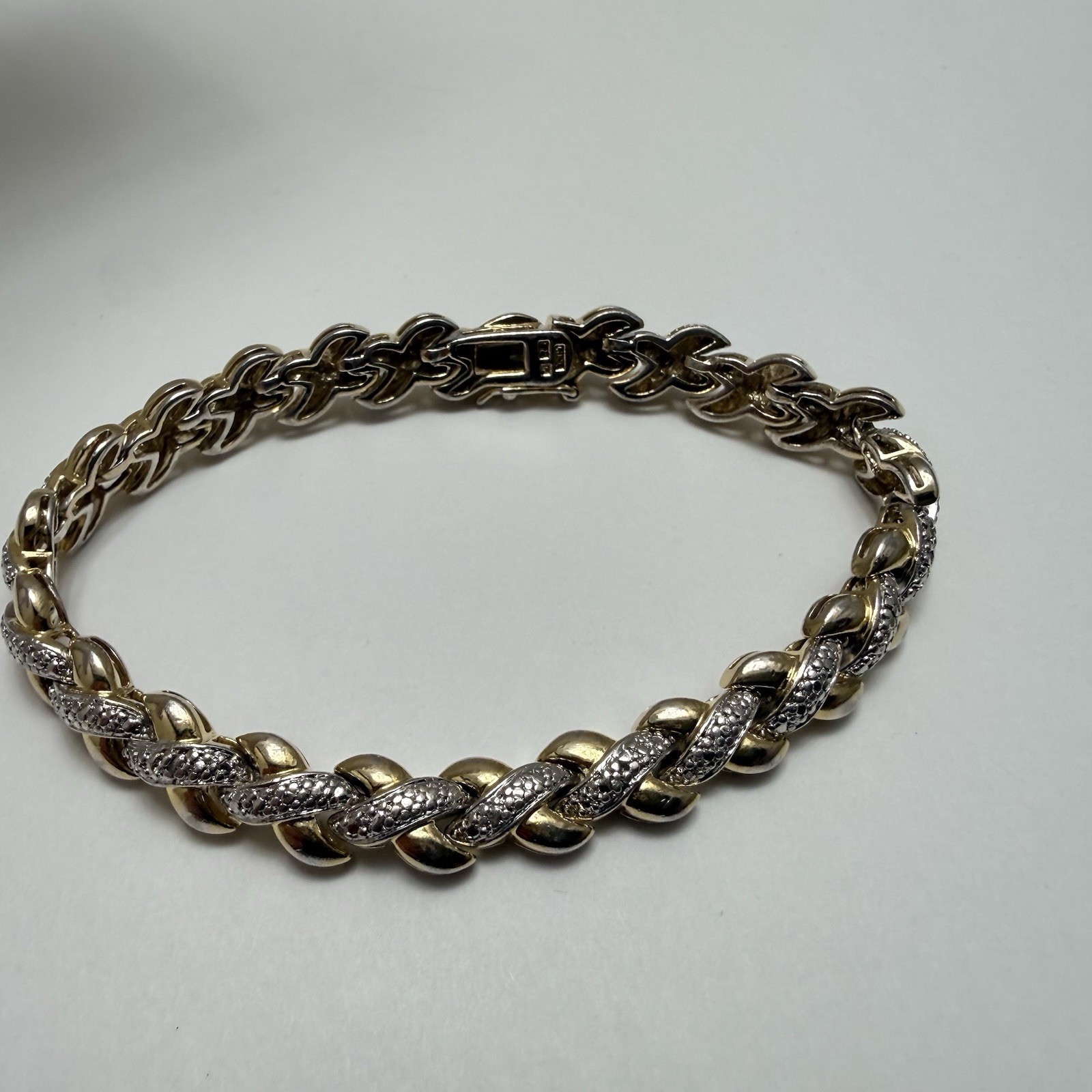 Vintage Substantial 22.5g Sterling Silver 925 Textured X Link Bracelet 7.25″