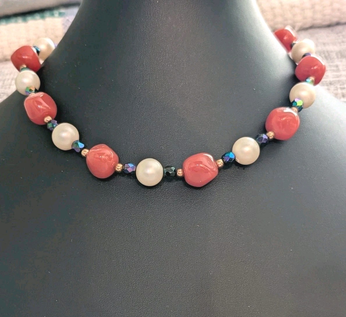 Vintage Carnelian & Pearl Glass Bead Necklace – Schiaparelli Auction Estate