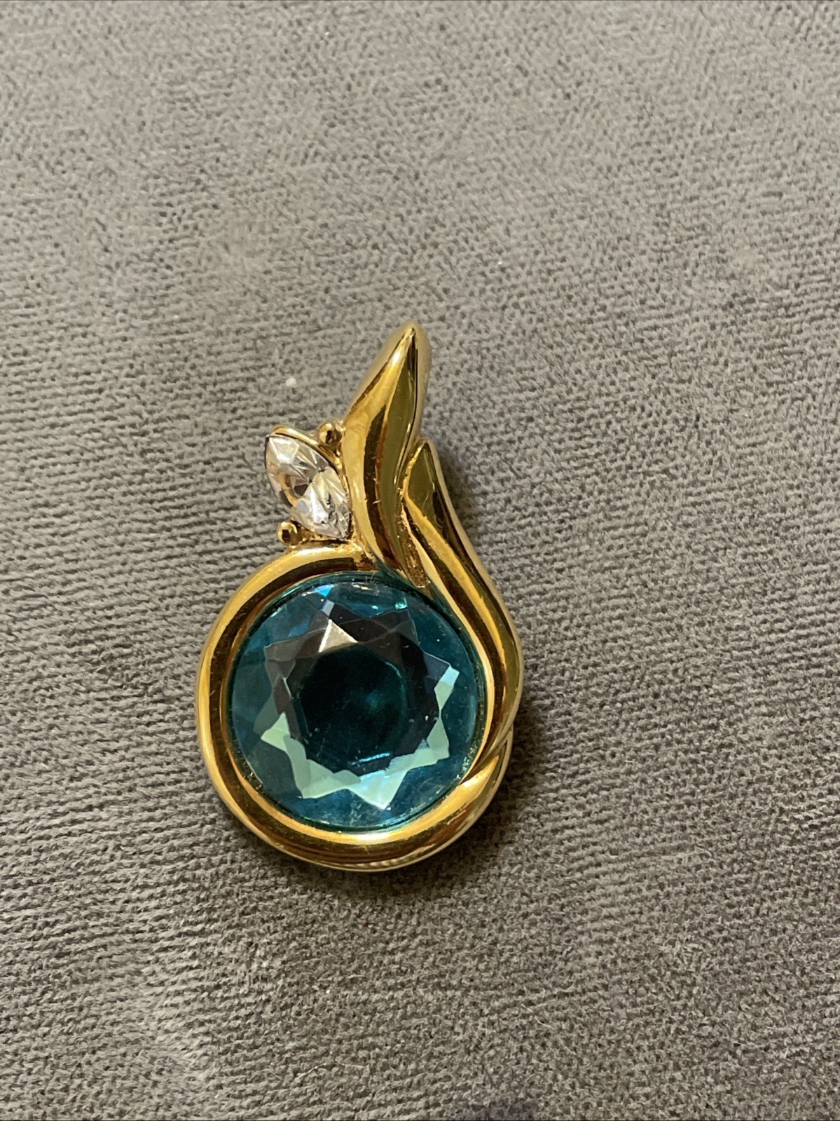 Vintage Kenneth Jay Lane Aqua Blue With Crystal Pendant Goldtone