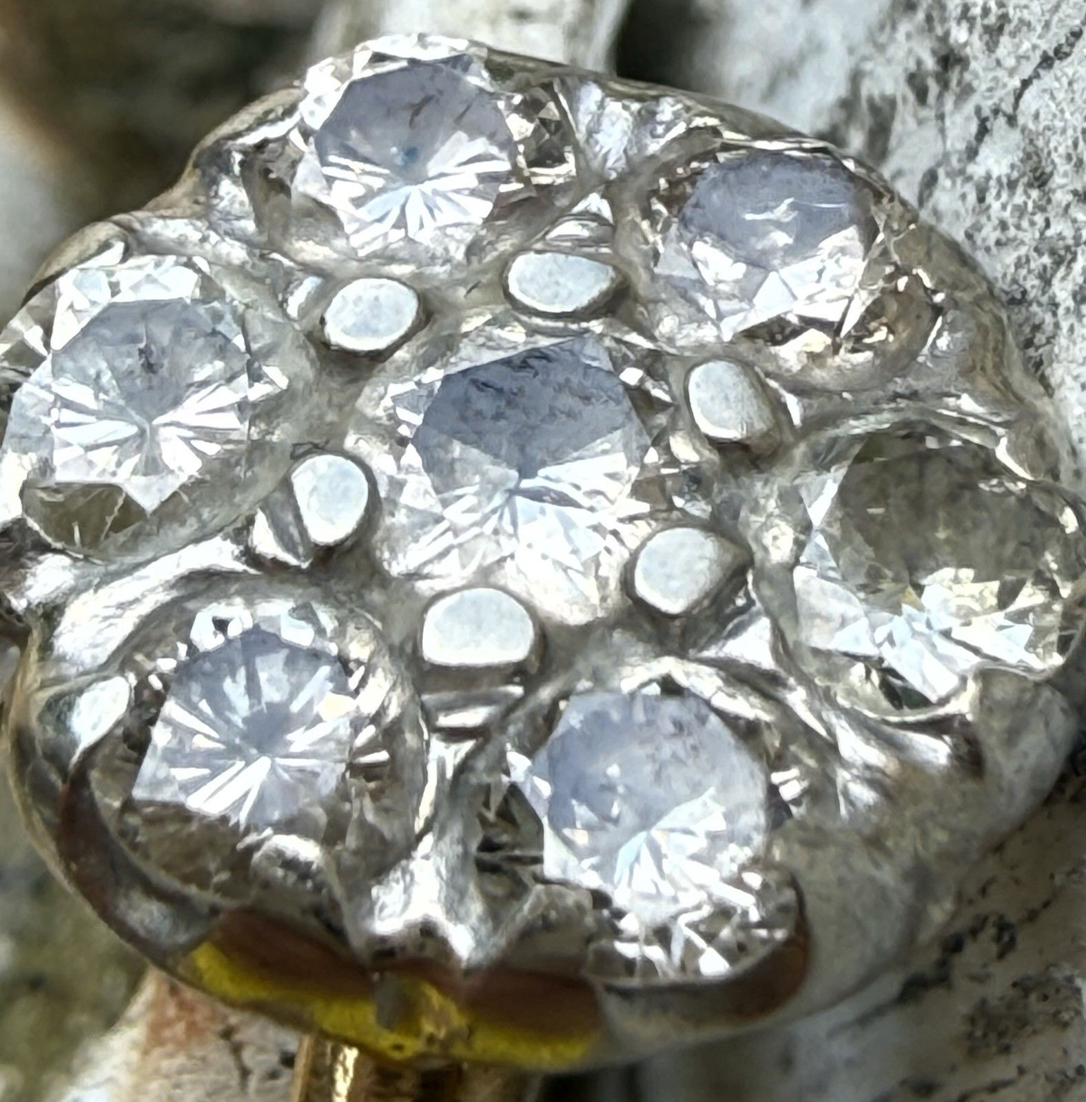 Vintage 1930’S to 1950’S 14K Gold Round Natural Cut Diamond Cluster Ring Size 6