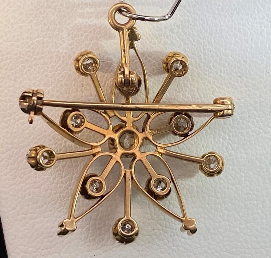 14k Yellow Gold Diamond Convertible 1″ Pin Pendant Brooch c1900 BP21