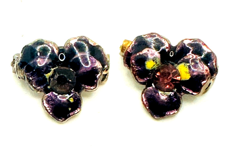 Vtg Antique Set 2 Tiny Purple Pansy Rhinestone Scatter Pins Adorable