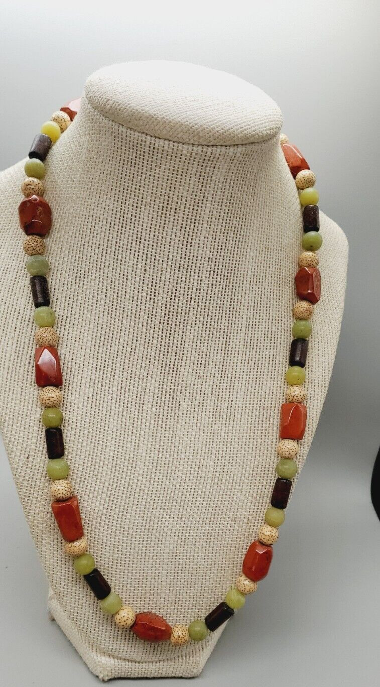 Autumn/Fall Colors Green, Orange and Brown 23″ Multi beaded necklace te02