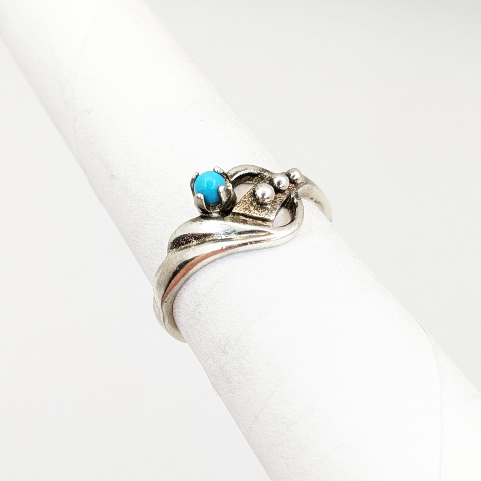 Vintage Soviet RING Silver⭐925 mark USSR with Turquoise-size: 8.5US (18.5mm) #19