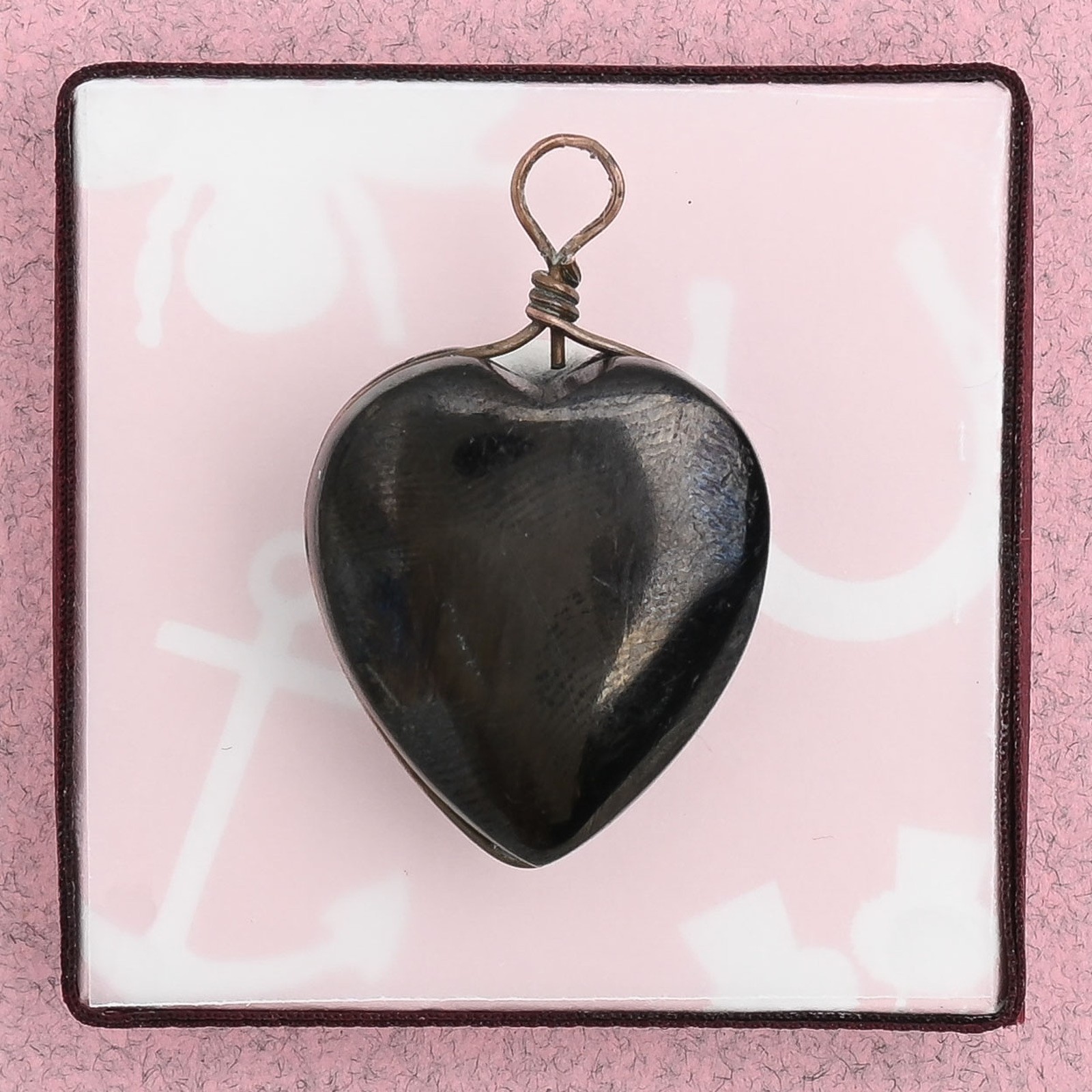 Antique Victorian Jet Inset Pyrite Puffy 3-D HEART Charm Pendant