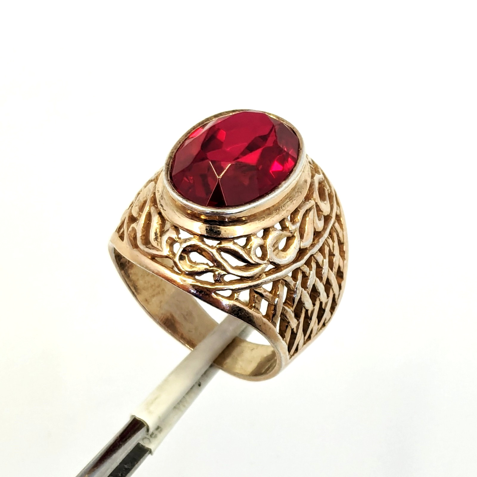 Vintage Soviet RING Silver⭐875 stamp Star USSR with Large Ruby -8US (18.5mm)| #8