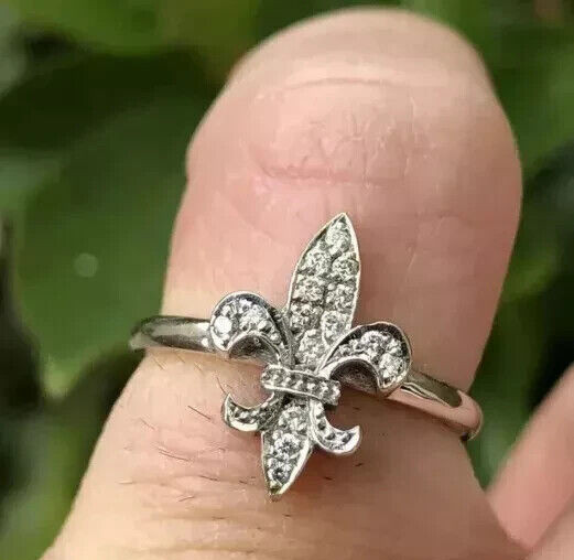 Vintage Women Ring 14K White Gold Plated Silver Round Tester Pass Moissanite