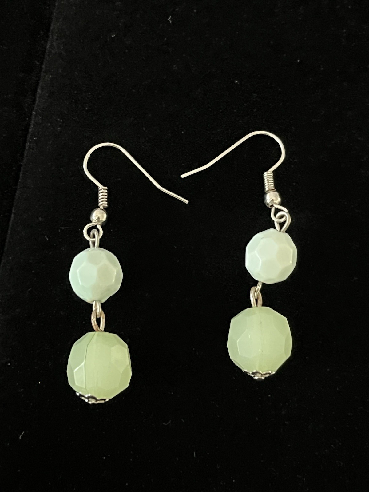 Vintage Light Green Beaded Statement Necklace & Pierced Earrings