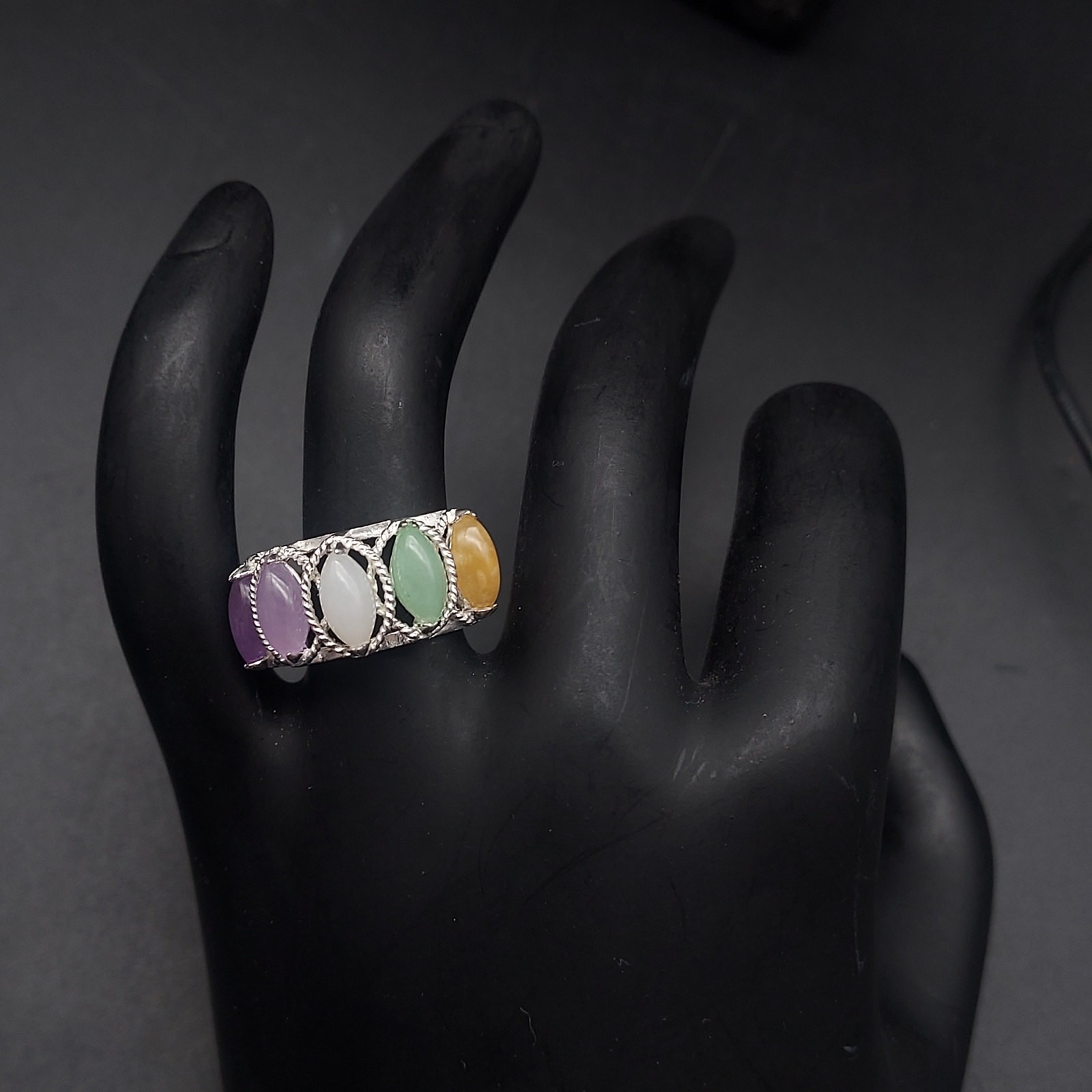Sterling Silver Multicolor Gemstone Ring 925 FAS Amethyst Size 7