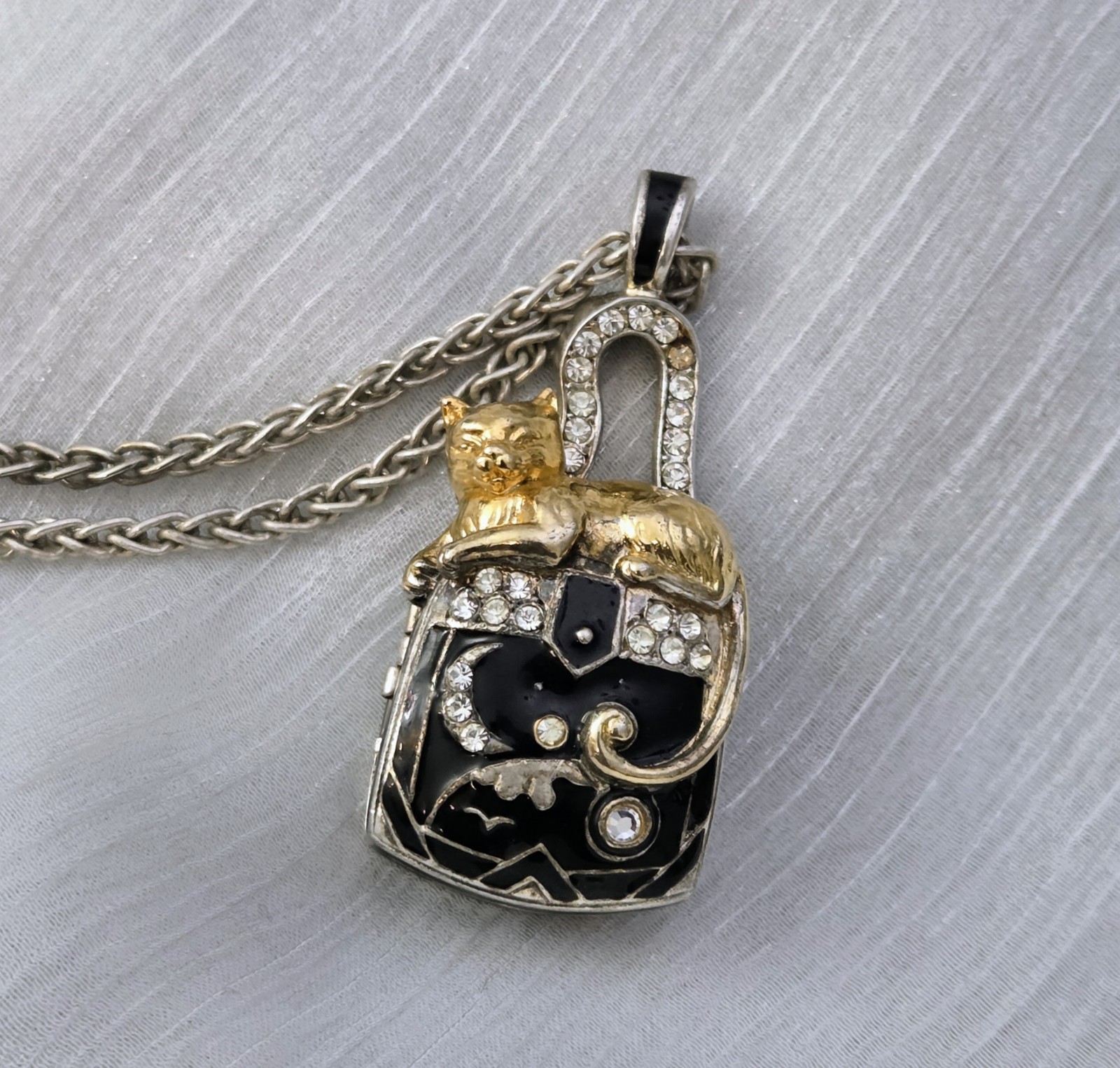 Vintage Edgar Berebi Limited Edition Cat Purse Trinket Locket Pendant Necklace