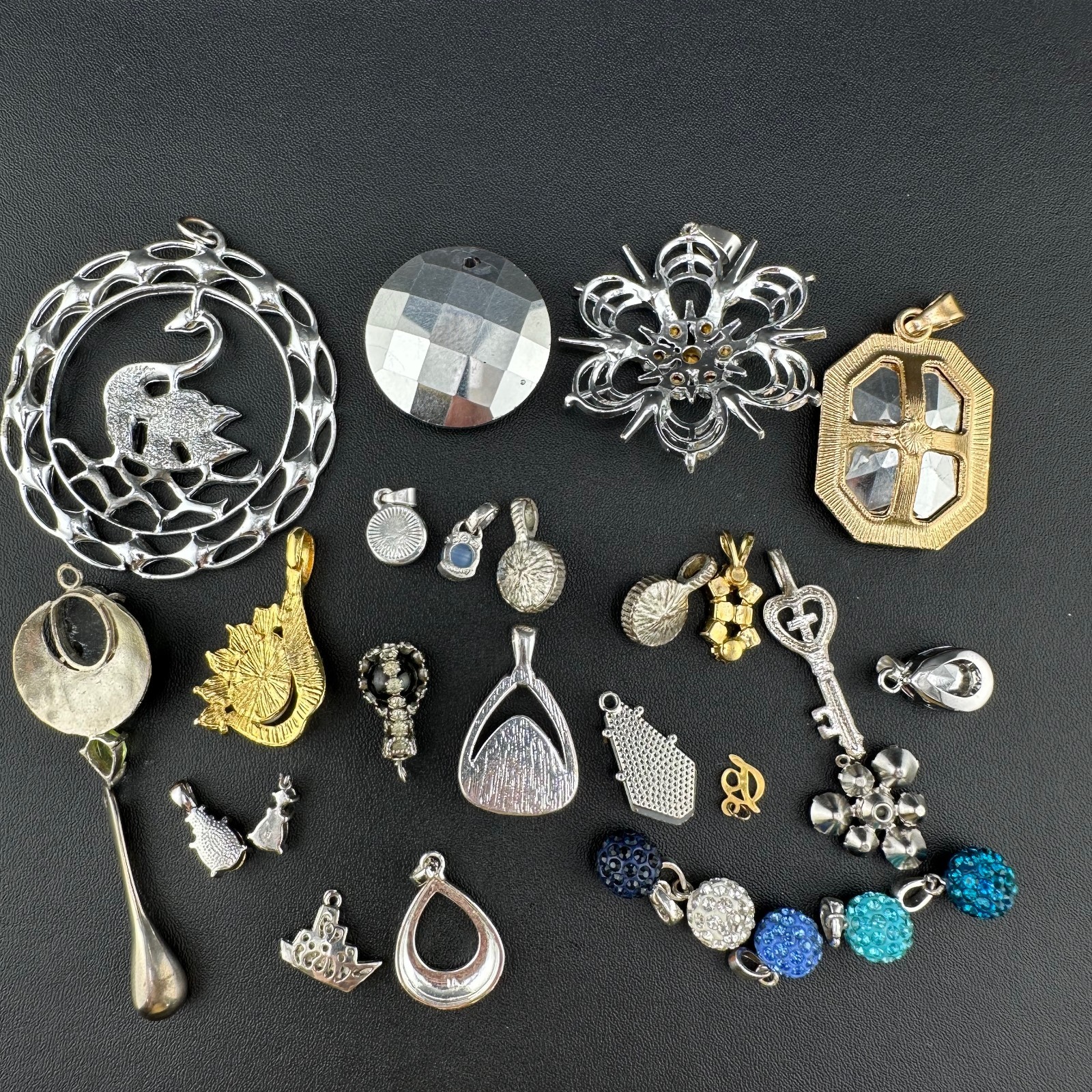 Vintage to Now Crystal Rhinestone Pendant Charm Lot of 28 Silver Gold Tone Mix