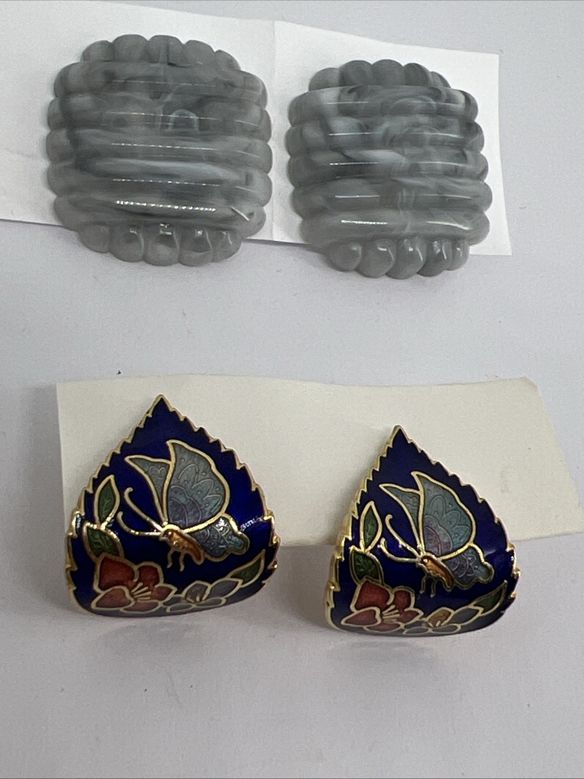 6 Vintage Goldtone Enamel Flower Butterflies Pierced Earrings Monet Avon
