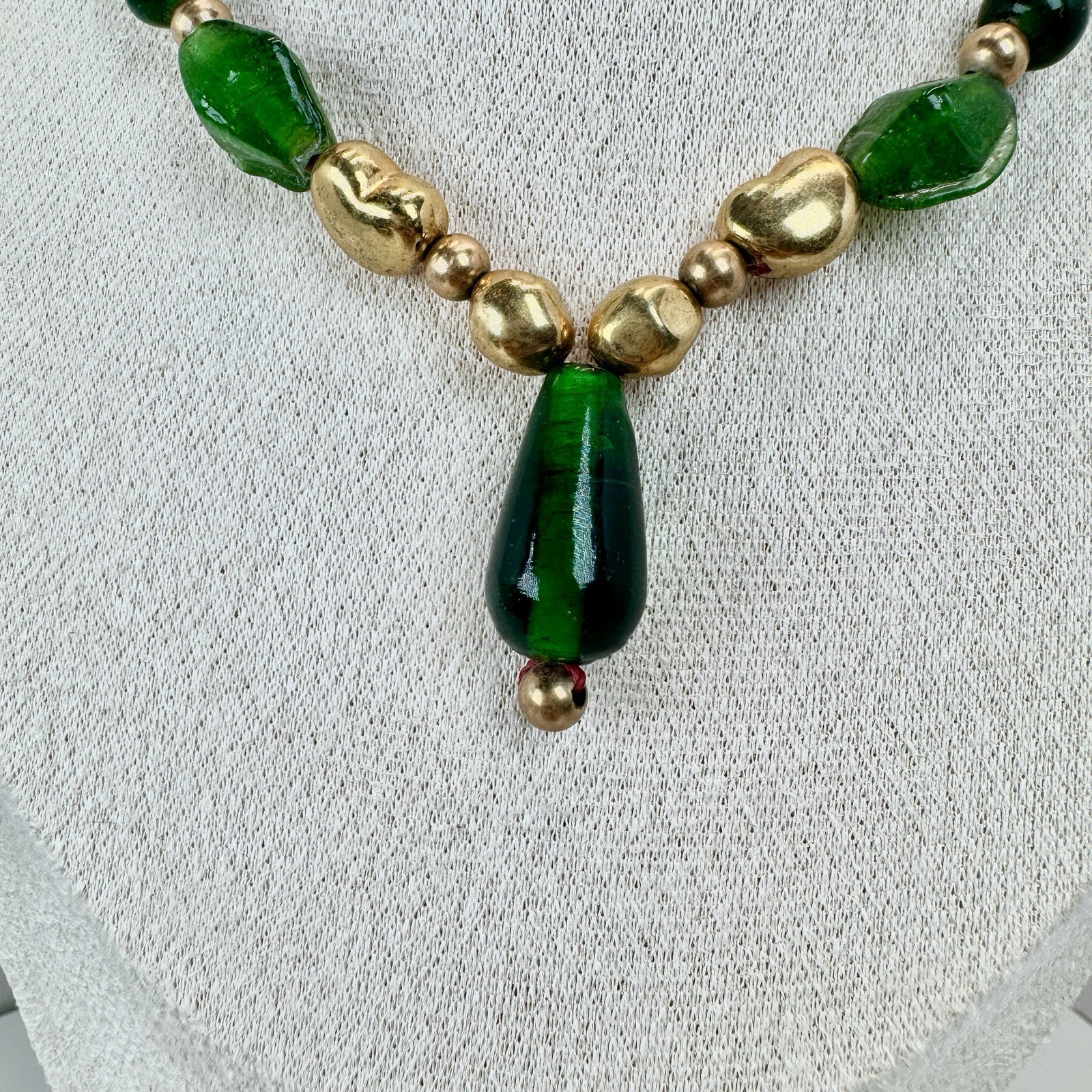 Lot Of 2 VTG Bead Necklaces – Purple Glass & Green Gold Tone Statement