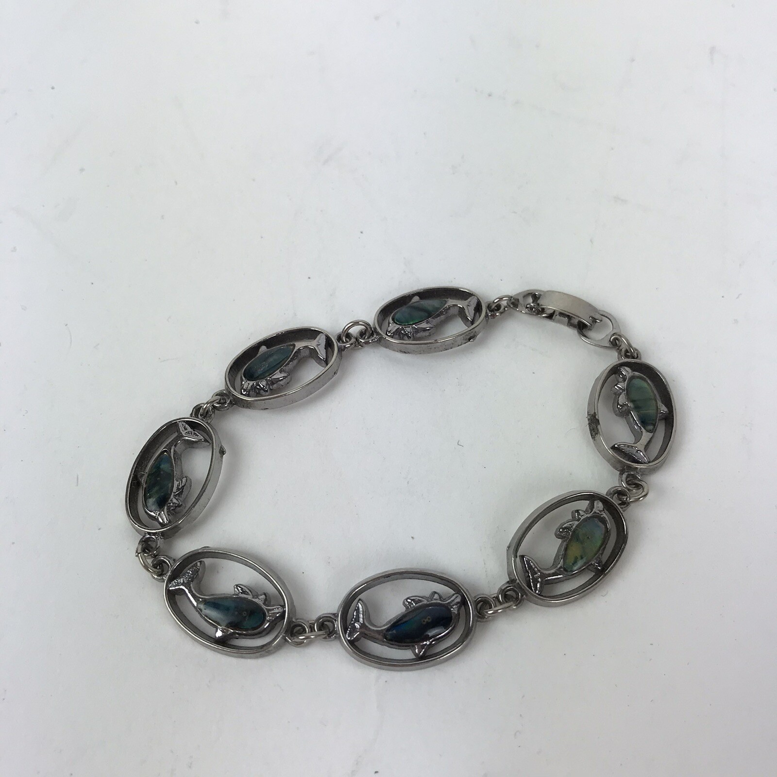 Vintage Dolphin link Bracelet Paua Shell Beach Boho mermaidcore