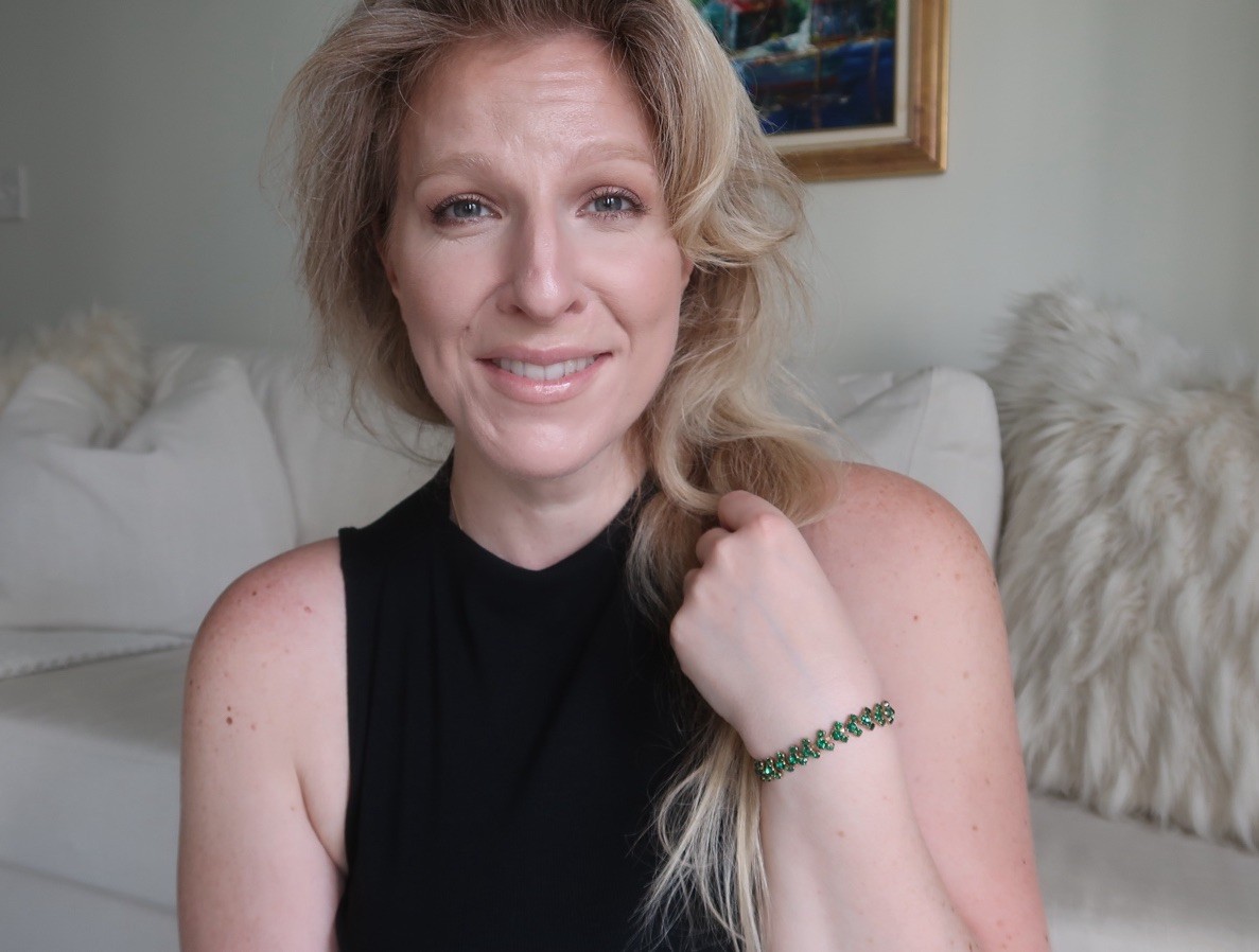 Vintage Kramer Signed Tennis Bracelet 6.5 Emerald Green Crystal Cluster