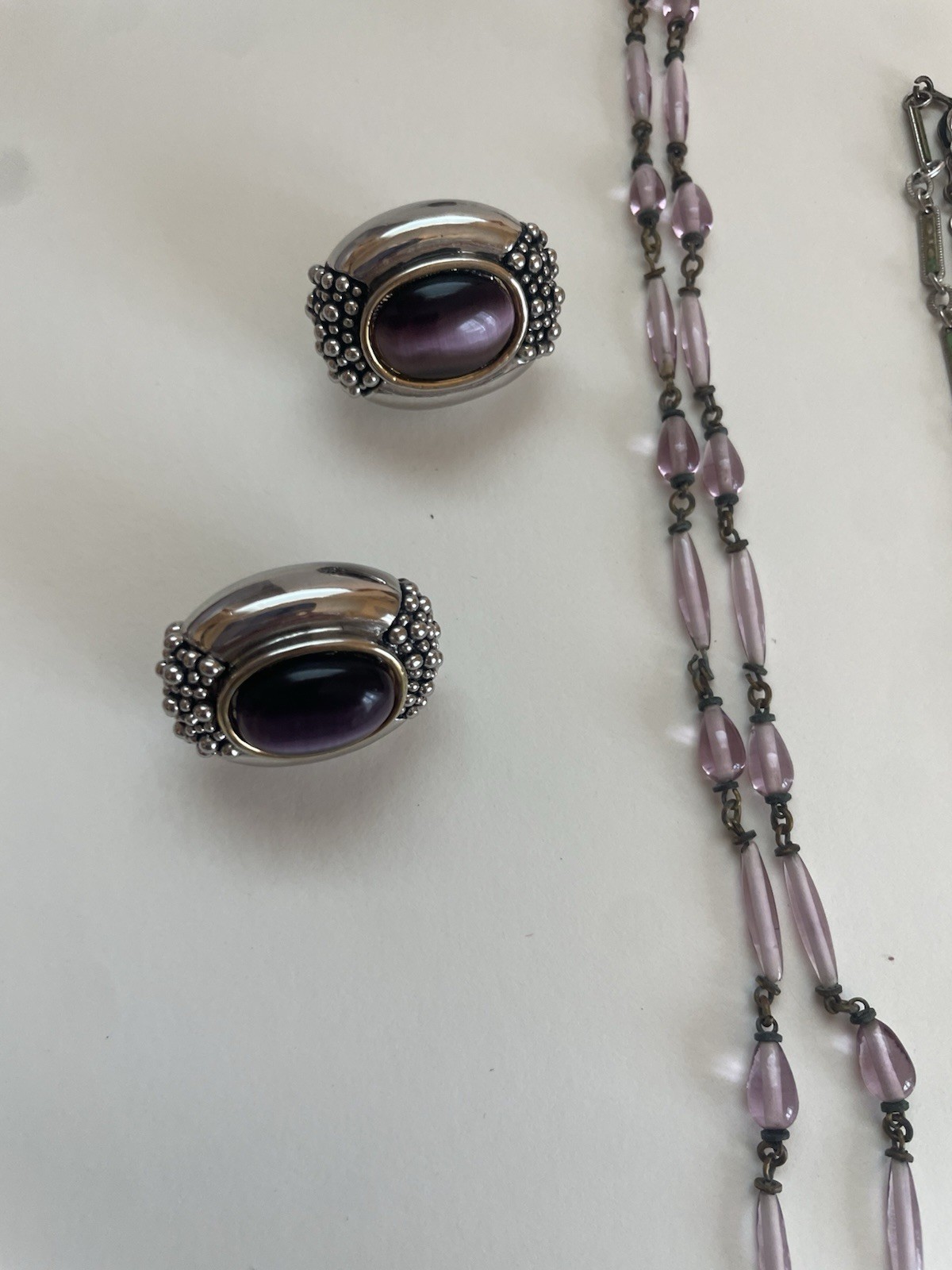 Art Deco Vintage Cameo Amethyst Jewlrey Lot Glass Beaded Necklace Ring Brooch