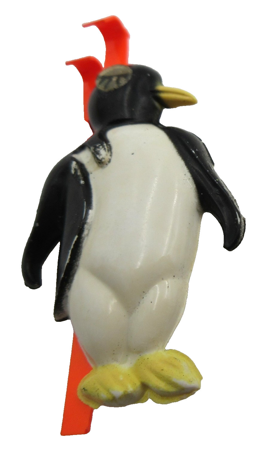 VTG EYE CHANGES PLASTIC white black PENGUIN orange skis Brooch gold tone pin