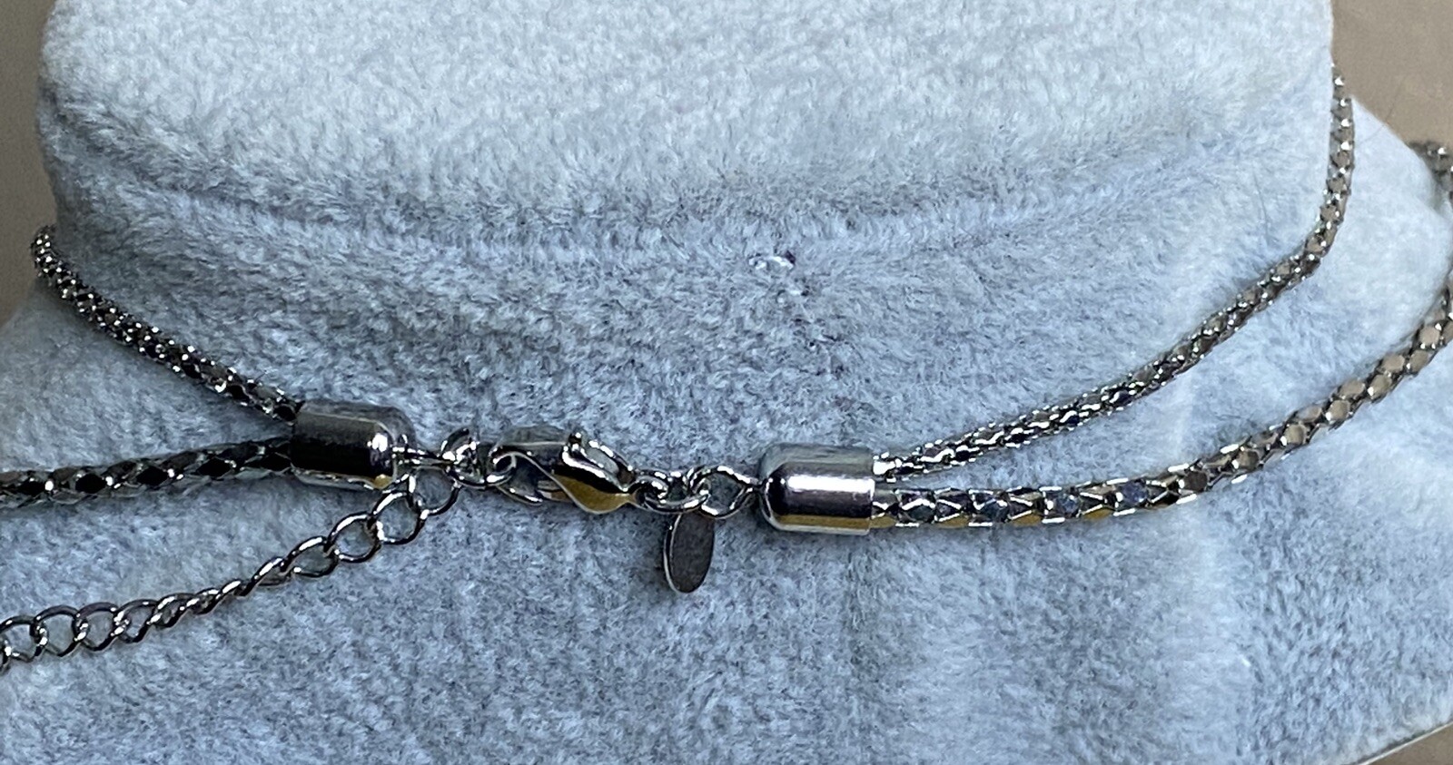 Double Strand Silver Tone Chain Necklace w/ 2” Pendant 16”+3” Extender