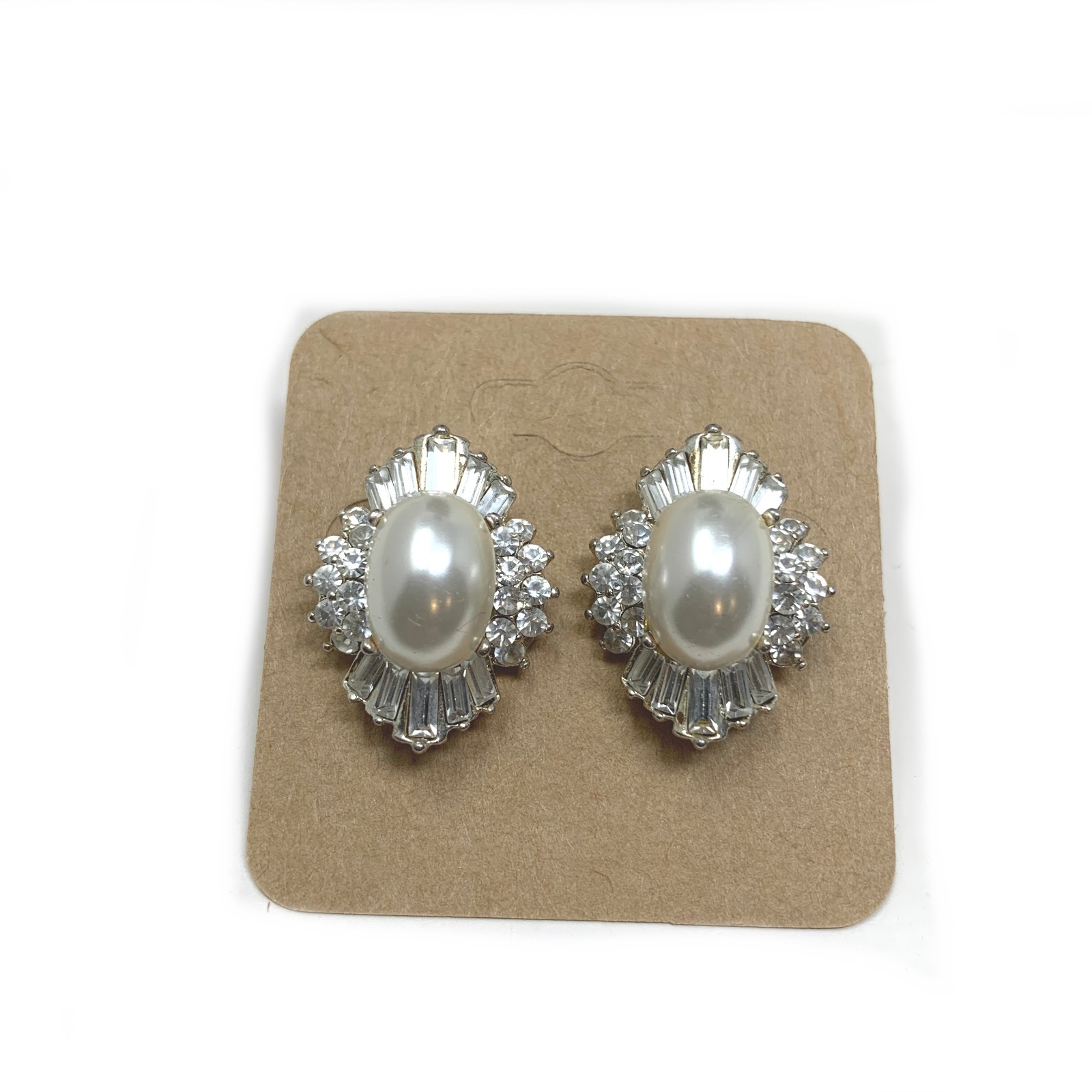 Vintage 1980’s Clear Crystal & Faux Pearl Pierced Petite Earrings Couture Mogul