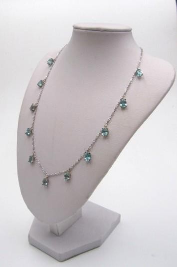 14K White Gold & Swiss Blue Topaz Drop Station Necklace 16″-18″ by Royal Chain