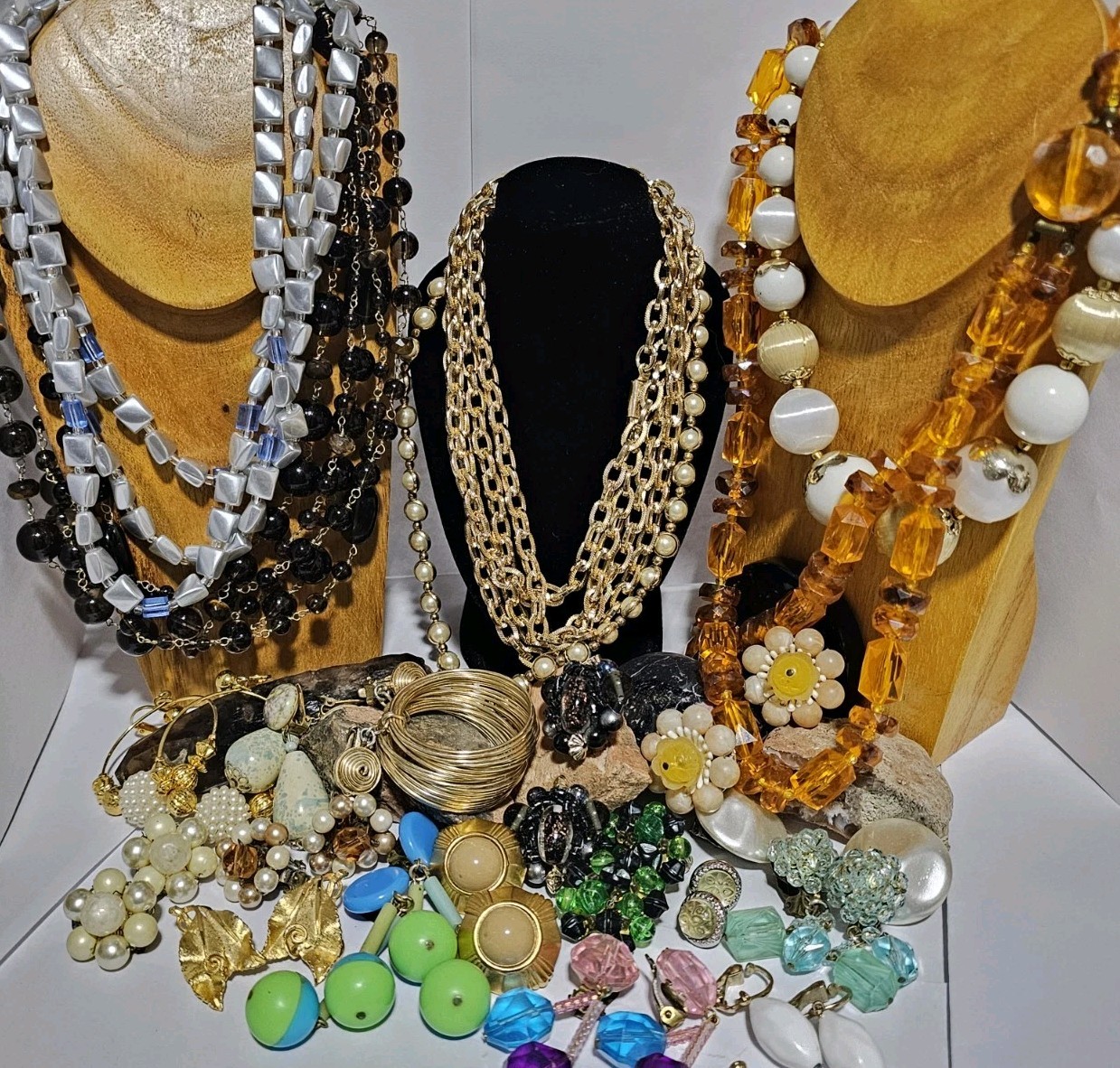 Japan Austria West Germany Glass Plastic Beaded Huge Lot Necklace Earrings