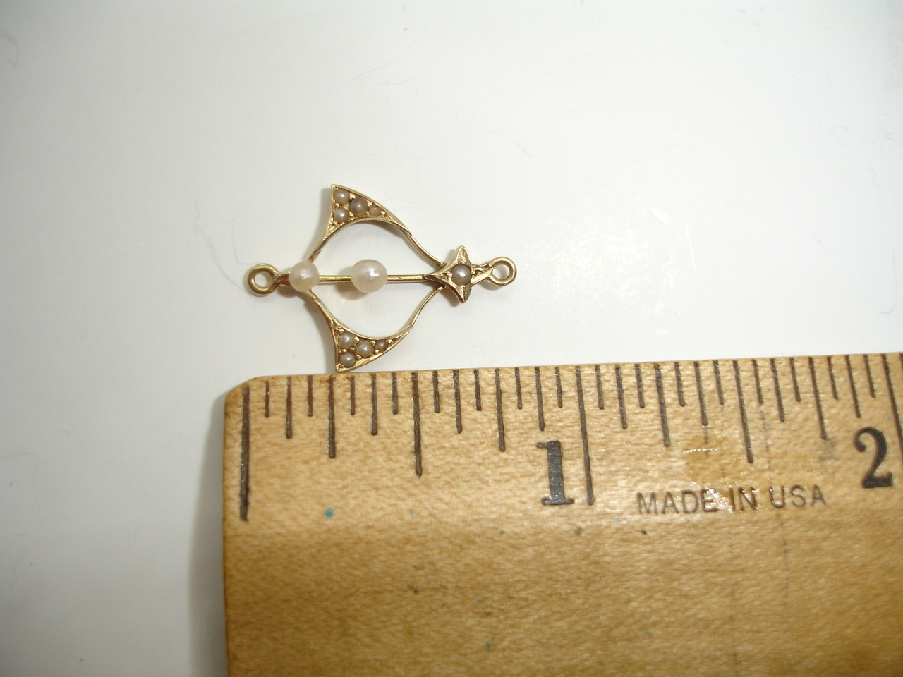 antique 14K gold seed pearl birthstone Lavalier Pendant charm wind dangle drop