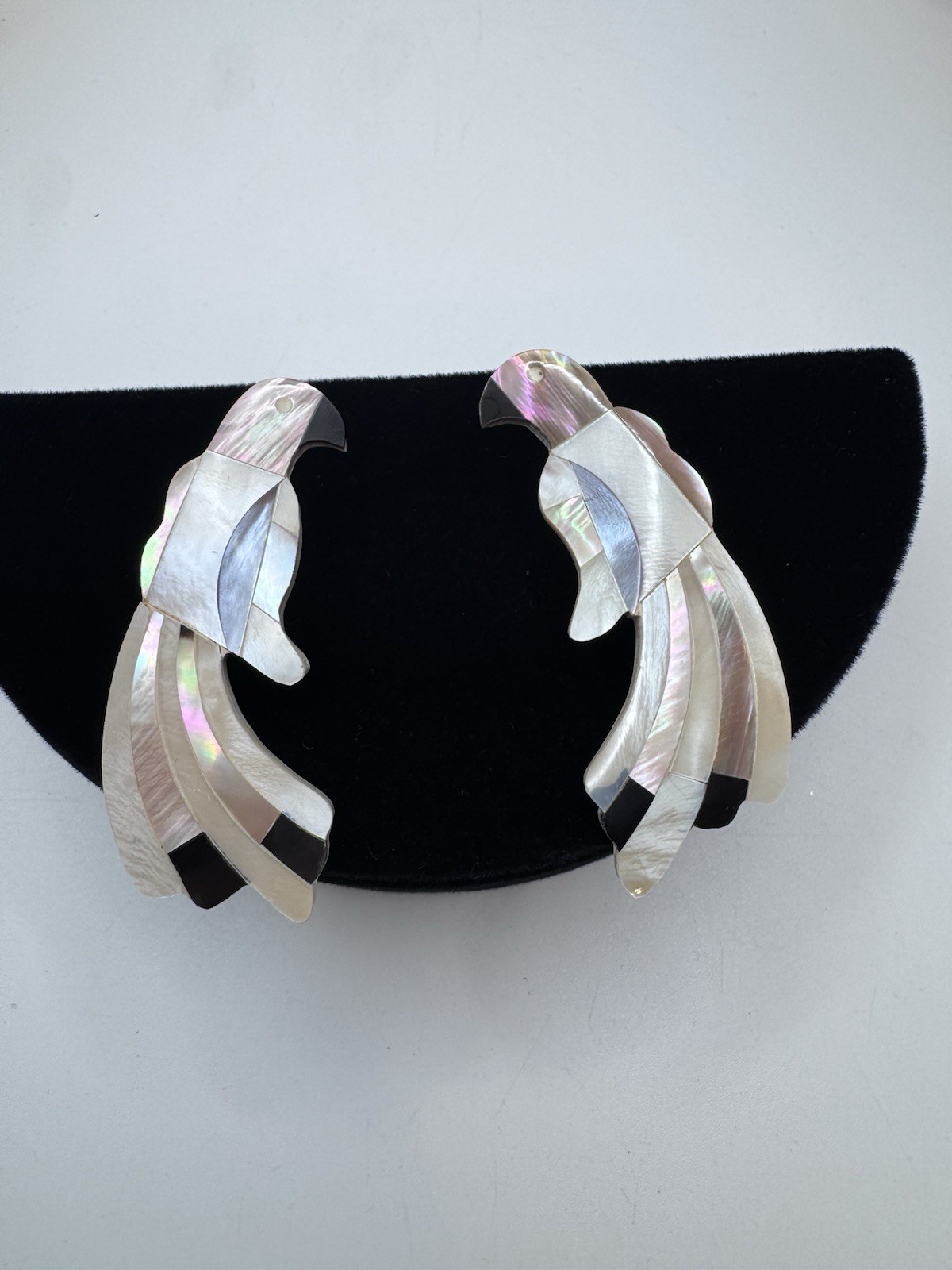 Vintage Hadley Inlaid Abalone & Mother of Pearl Bird Earrings