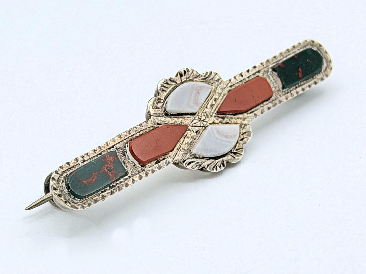 Antique 1902 Birmingham England Edwardian Scottish Agate & Sterling Pin