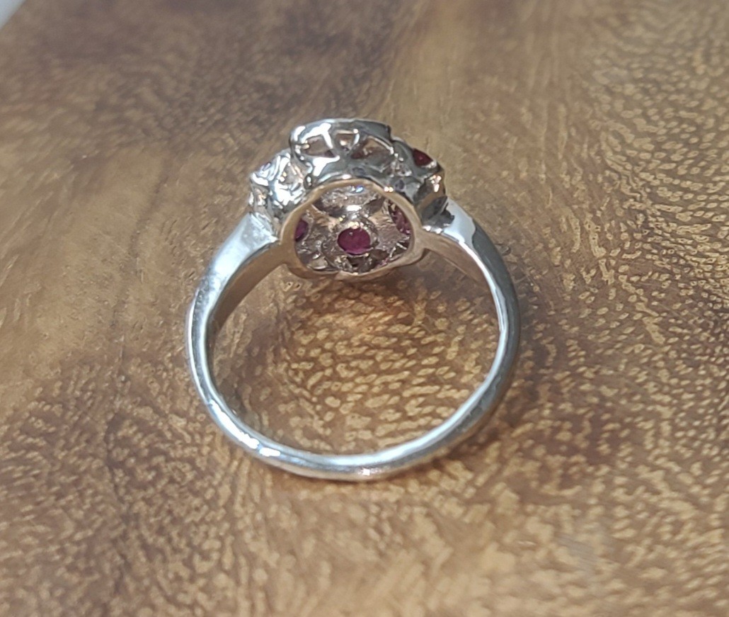 Platinum Vintage Engagement Ring 1.53ct. Natural Ruby Round Shape Diamond