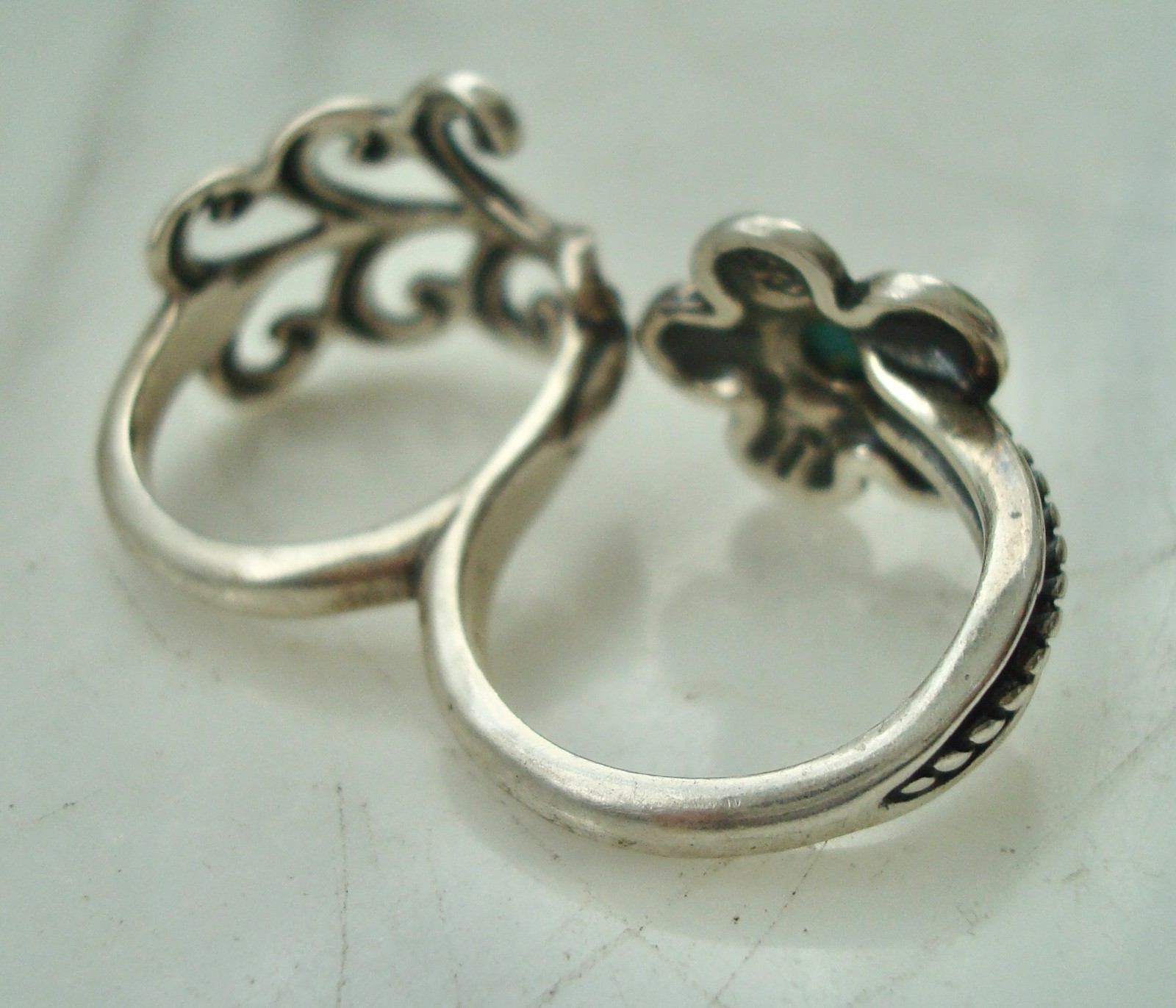 Vintage CAROLYN POLLACK STERLING Silver FLOWER Turquoise DOUBLE RING Size 9/7.5
