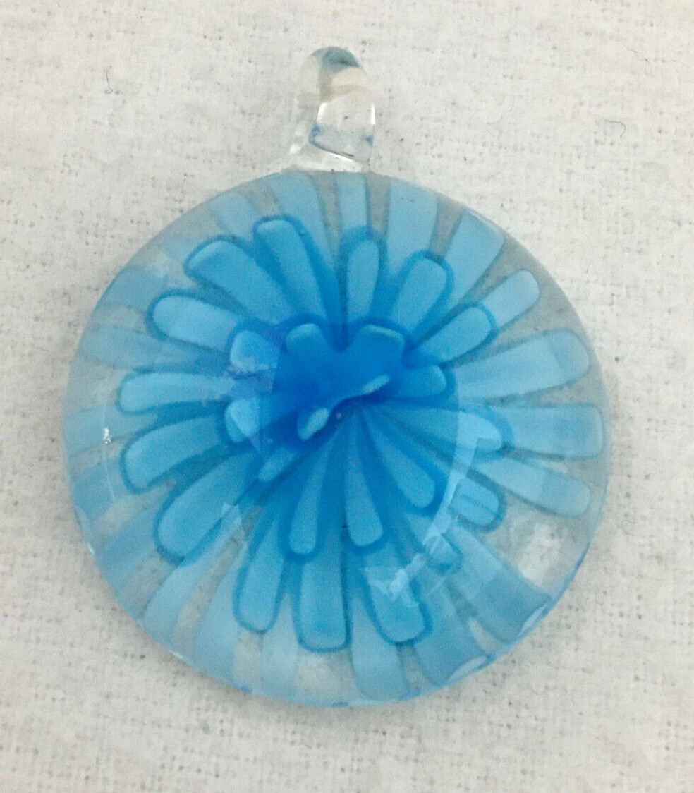 Lot of 3 Abstract Art Glass Pendants Modern Unique Blue White Foil Clear 3D