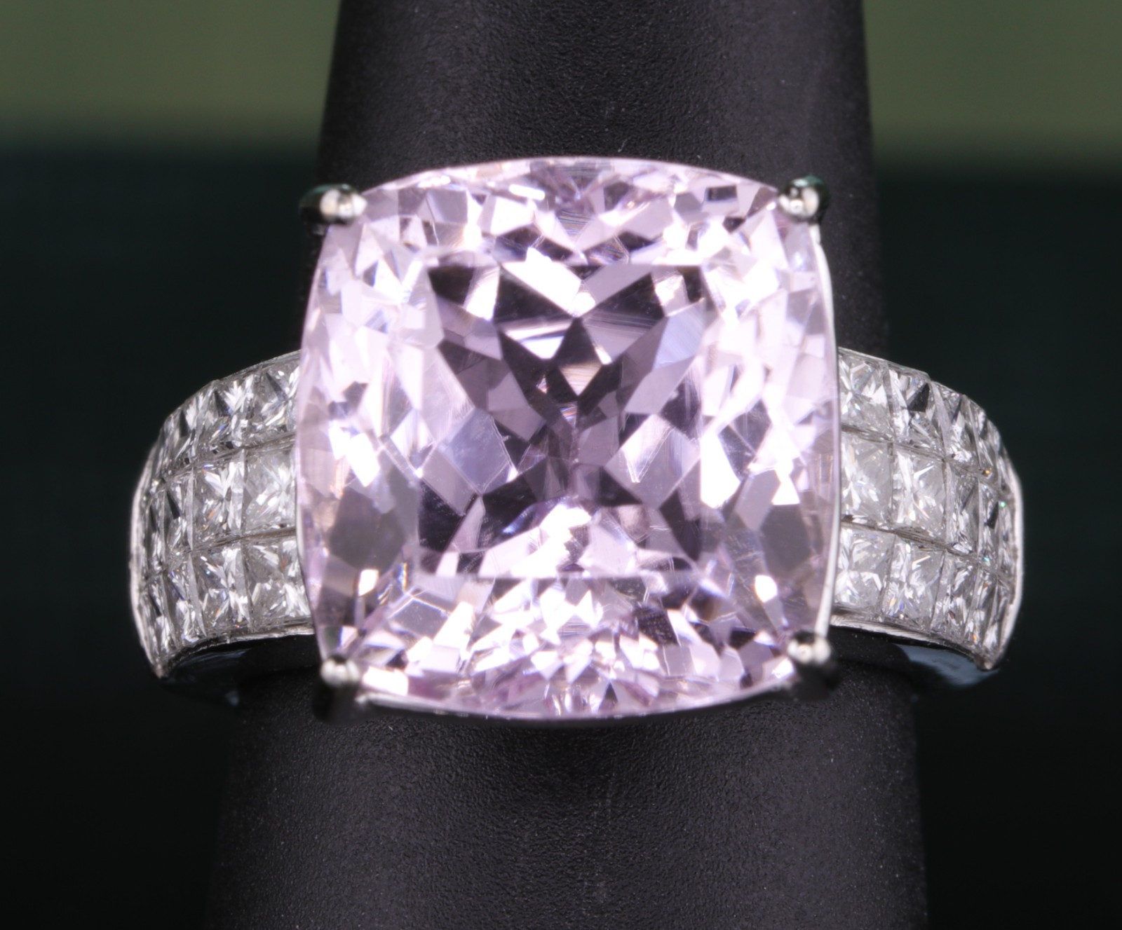 Fabulous Platinum and 16 Carat Natural Kunzite and Diamond Right Hand Ring