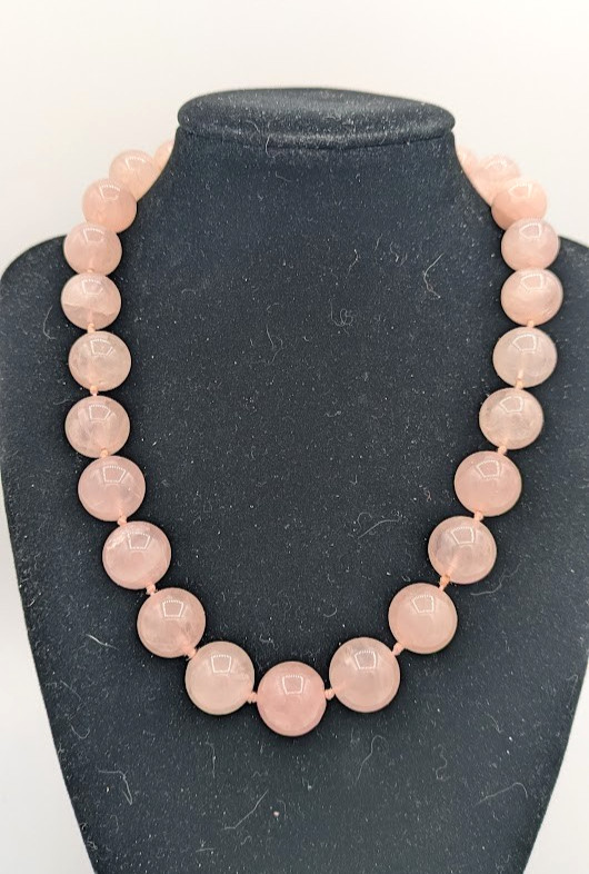 Rose Quartz Beaded Necklace Knotted Gemstone 16 Inch