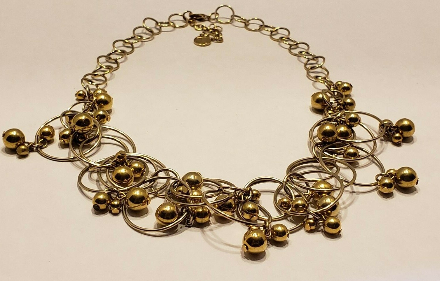 Talbots Statement Necklace Gold Tone Circle,Hoop Dangles 16″ 3″ extender