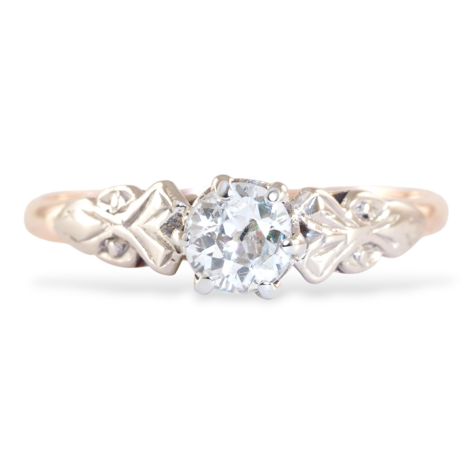 LUMINOUS POISE 1920s Deco 18K Gold & Platinum Set Old European Cut Diamond Ring