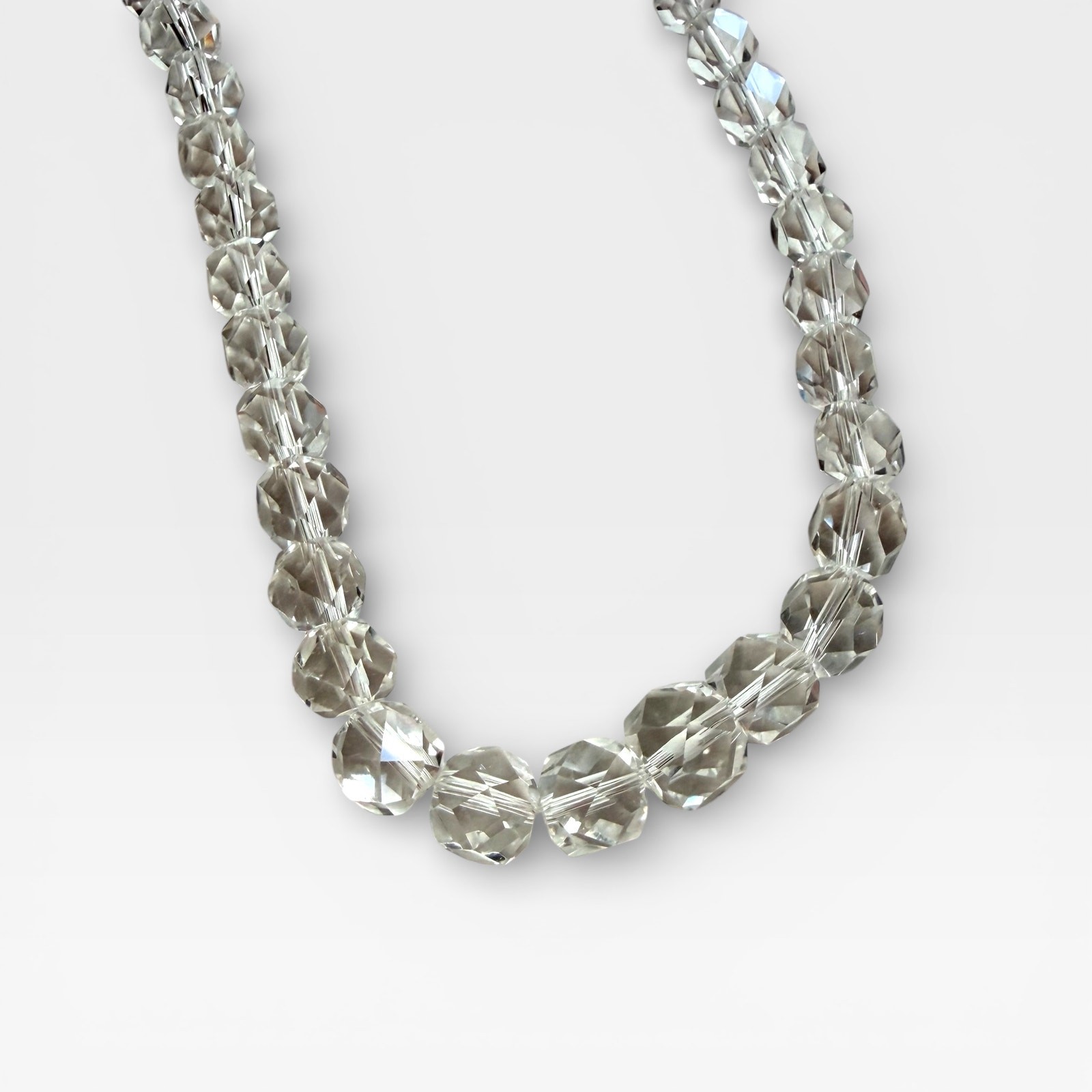 Vintage Clear Faceted Glass Bead Necklace, 18in Choker Hook Clasp As Is