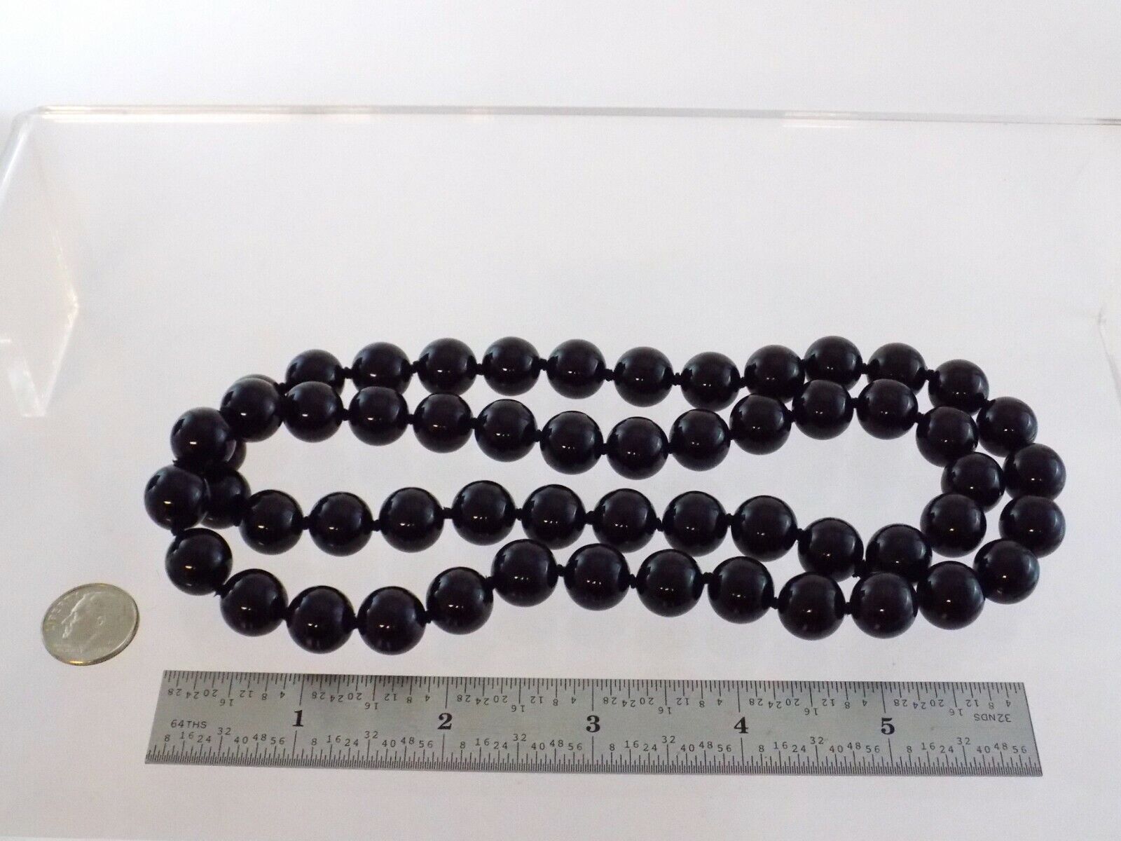 Black Onyx Bead Hand Knotted Strand Necklace 27 Inches No Clasp 138.8g