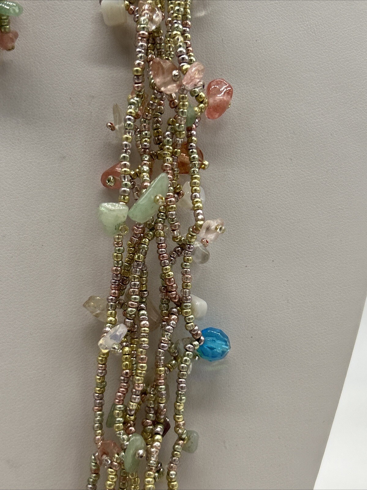 VTG Multicolor Cascade Necklace Woven Bead Crystals w/ 925 Earrings – Guatemala