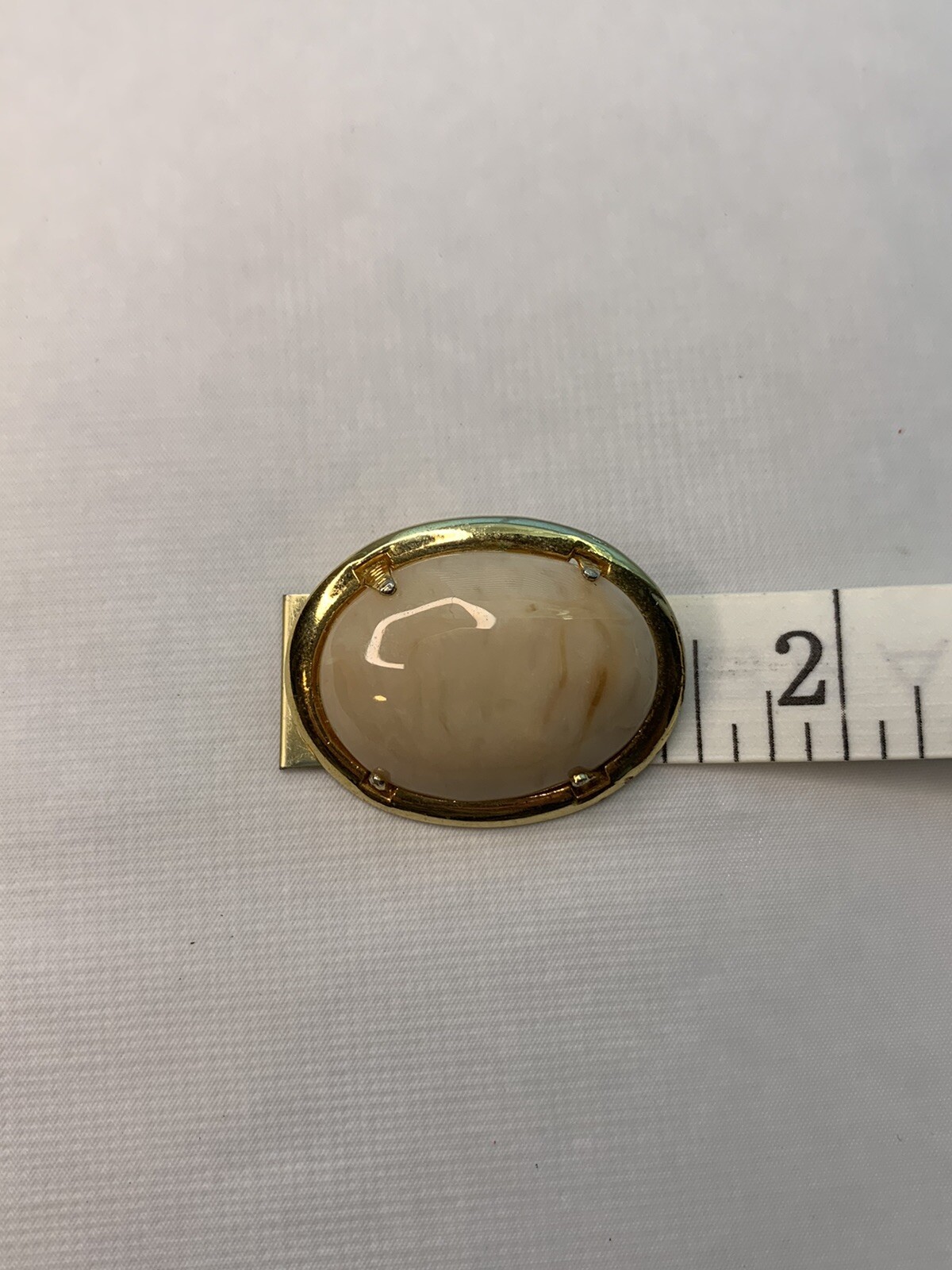 agate geode cabochon brooch pin set in gold tone D2