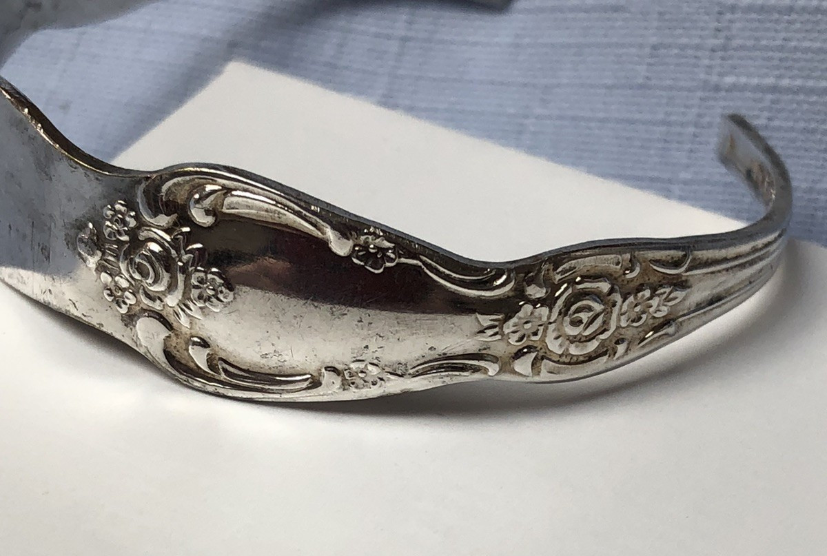 Vintage (2) WM.A. ROGERS ONEIDA LTD. Double Spoon Floral Cuff Bracelets