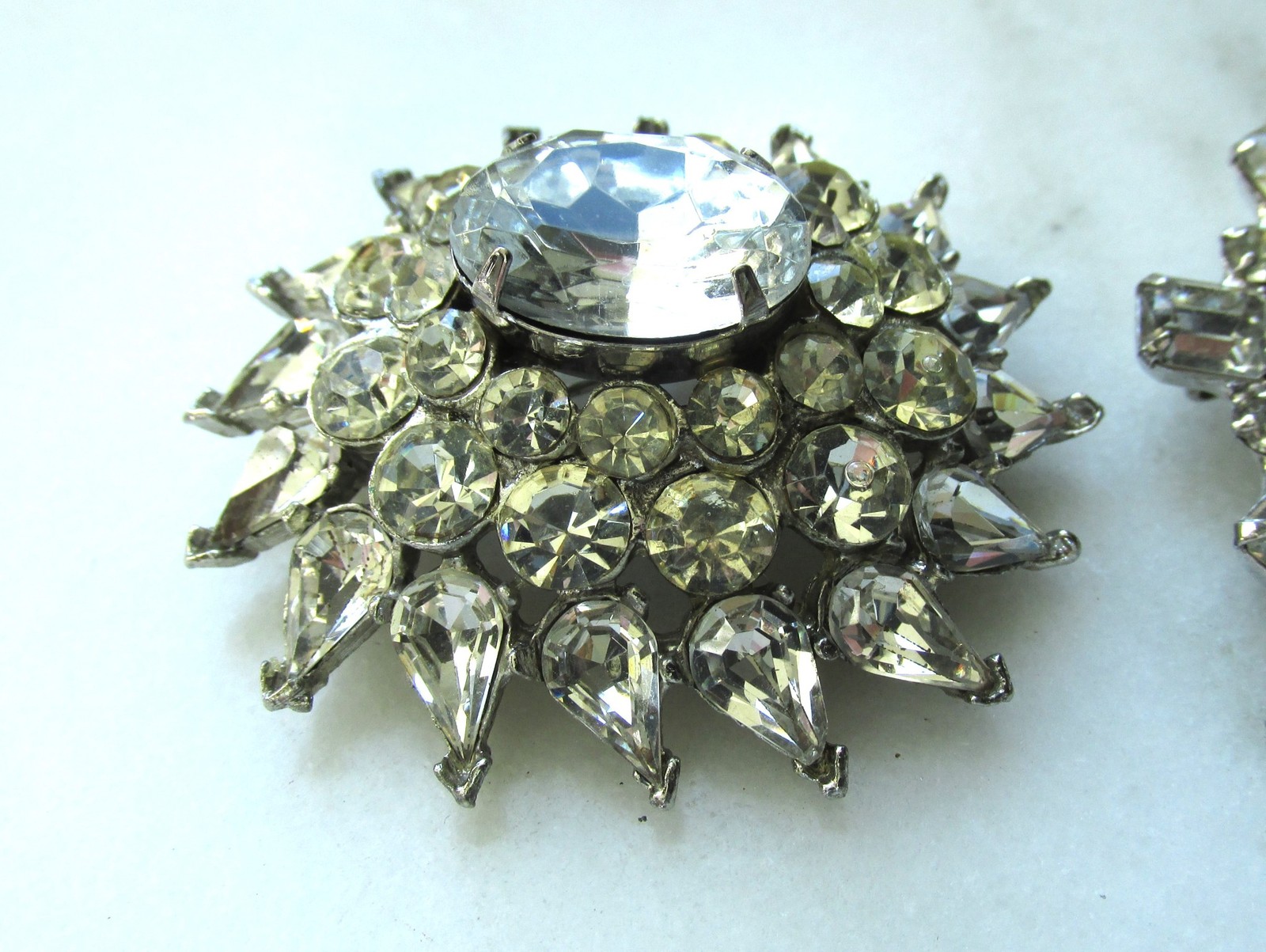 Vintage Clear Glass Rhinestone Silver Tone Brooches C3979