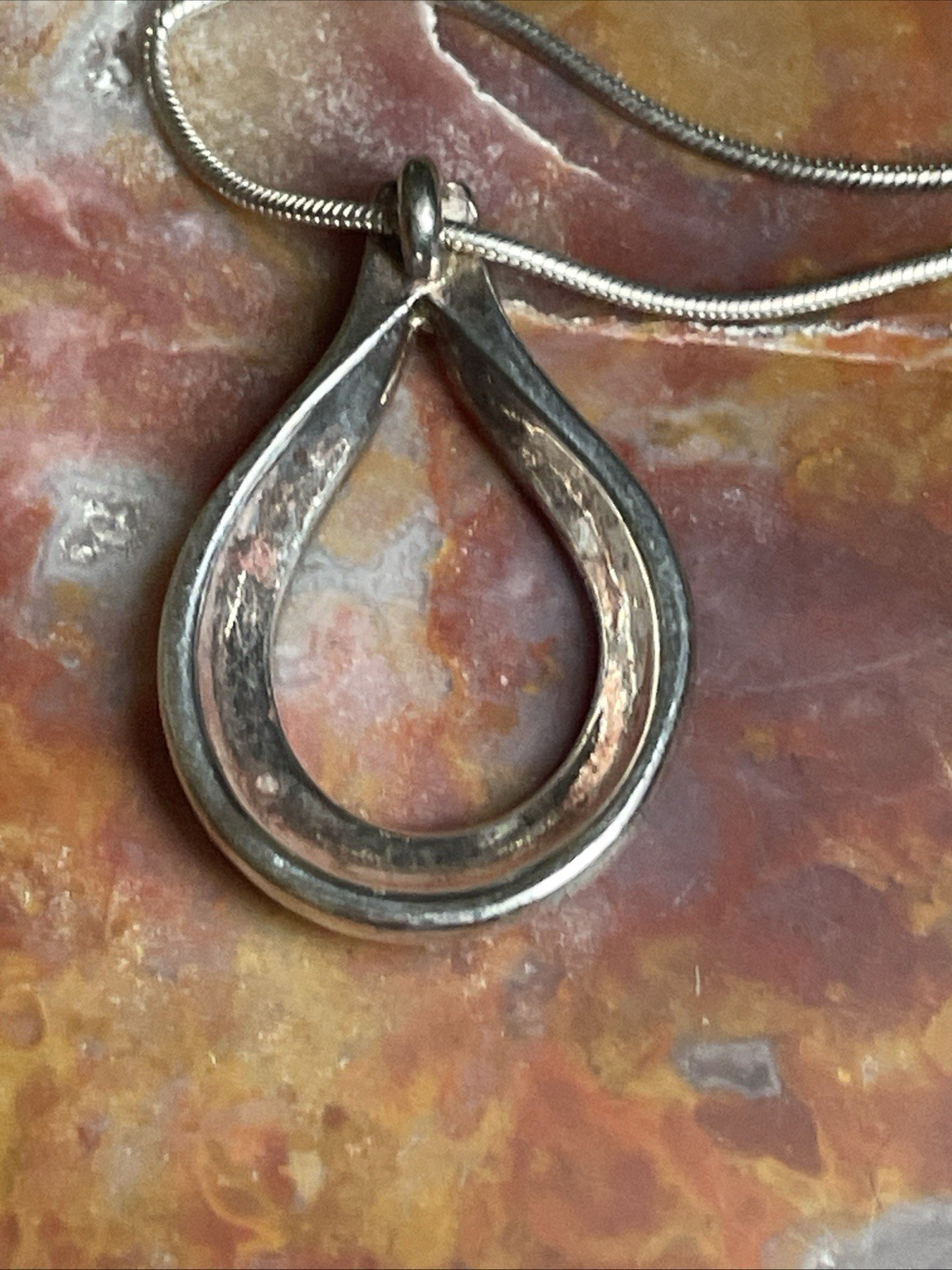 Vintage Sterling Silver Modernist Pendant Necklace 20”