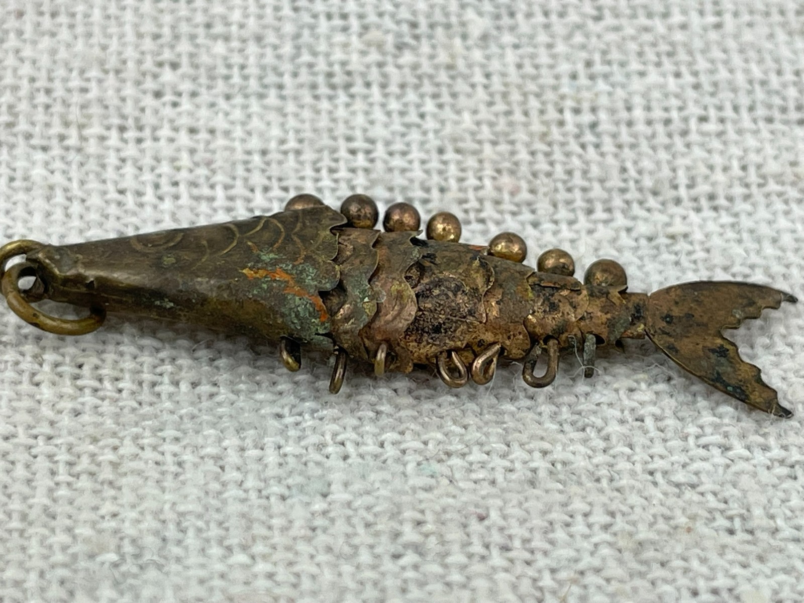 Vintage Articulated Fish Pendant Necklace Bronze Tone 1 1/2 Inch